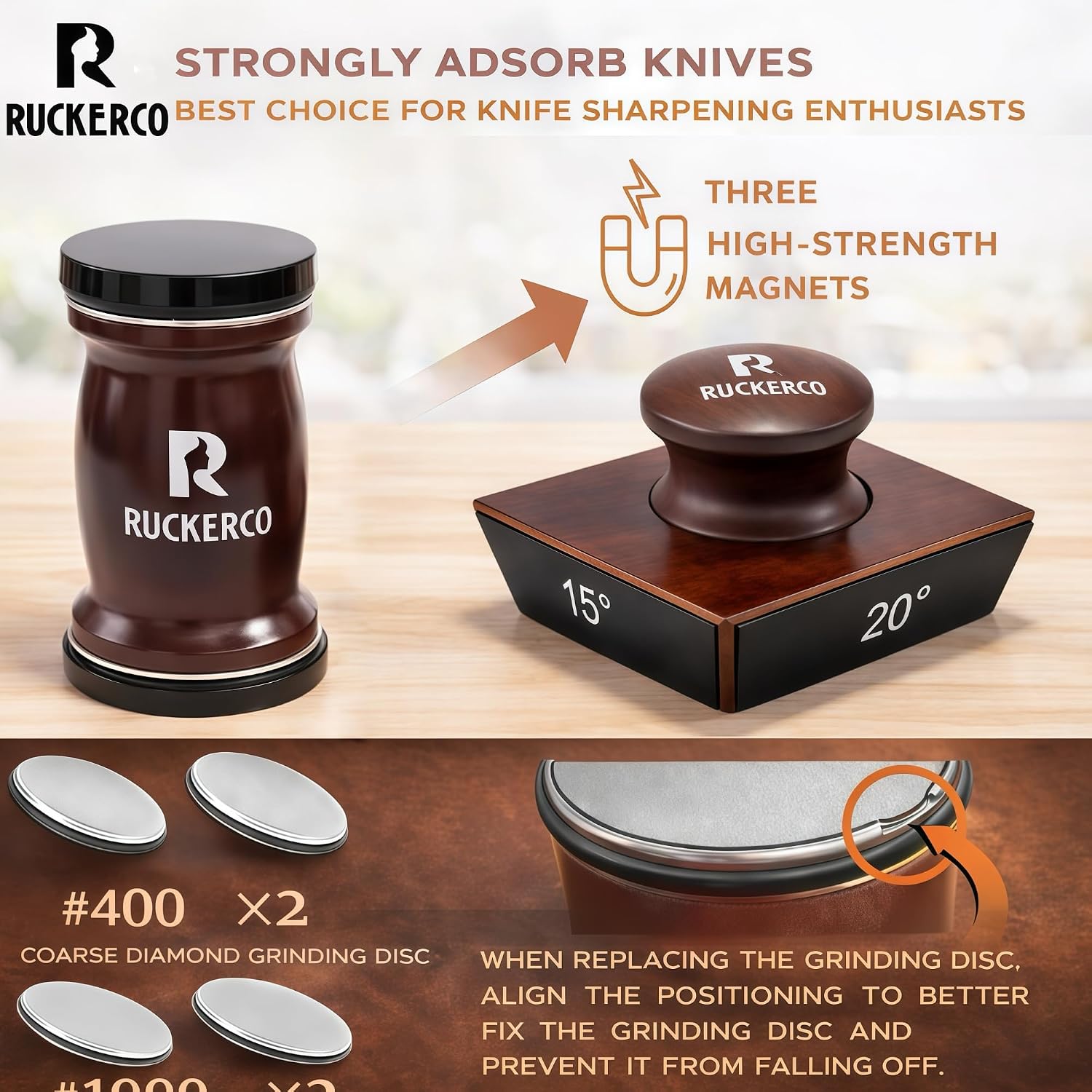 The Original Patented Knife Sharpener Kit, 4 Replaceable Ceramic Grinding Discs,Rolling Knife Sharpener 15& 20& 12& 25 Inclination Angles, Mother's Day, Father's Day,Birthday Give to You Love Most
