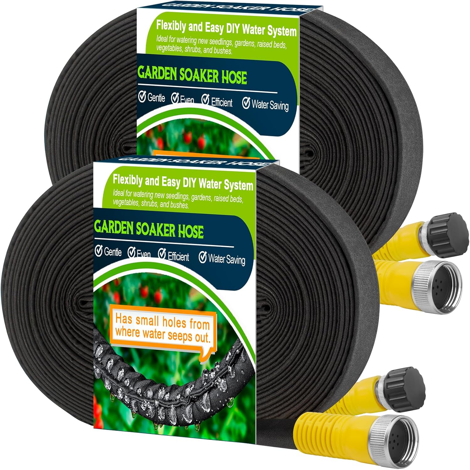 LAVEVE Thickened Soaker Garden Hose 100FT, Leakproof Drip Irrigation Hose Flat