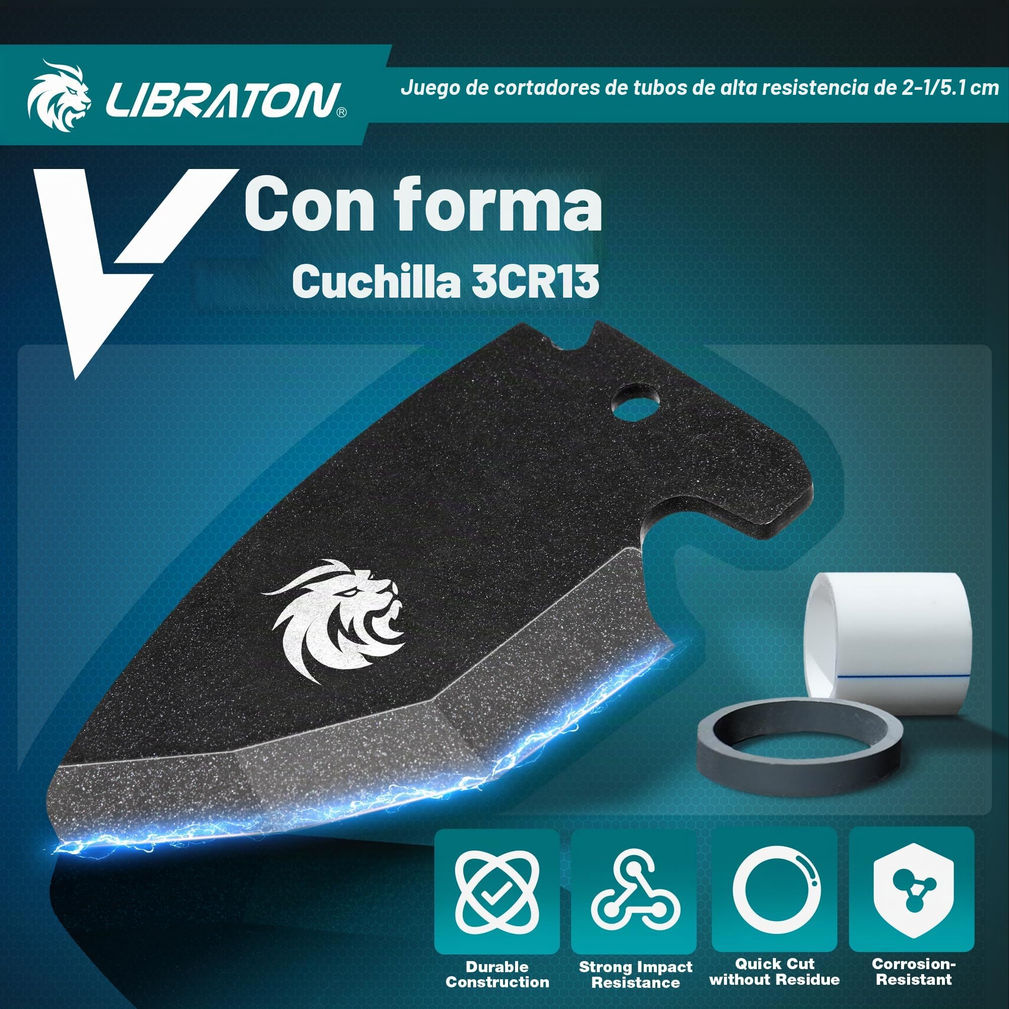 Libraton Cortatubos PVC, Cortatubos Plástico 63mm, Cortatubos con Trinquete, Cuchilla Intercambiable y Herramienta Desbarbadora, para Tubos PEX, PVC, PPR, Mangueras y Tuberías Sanitarias