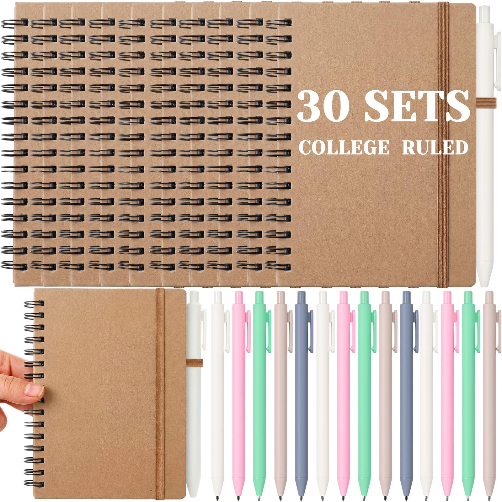 Fulmoon Kleine Spiralnotizbücher, A6, mit Stiften, Großpackung, 10,2 x 15,2 cm, Kraftpapier, liniert, 50 Blatt für Schulbedarf, Studenten, Belohnungen, Bürogeschenke (Kraftpastell), 30 Stück
