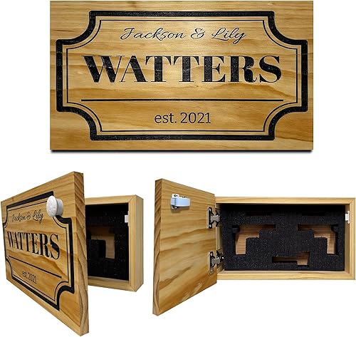 Miniatura 11 de Bellewood Designs Caja de Almacenamiento Oculta Personalizable para Pistolas en Pared - Caja de Seguridad Oculta para Armas con Nombre Familiar y
