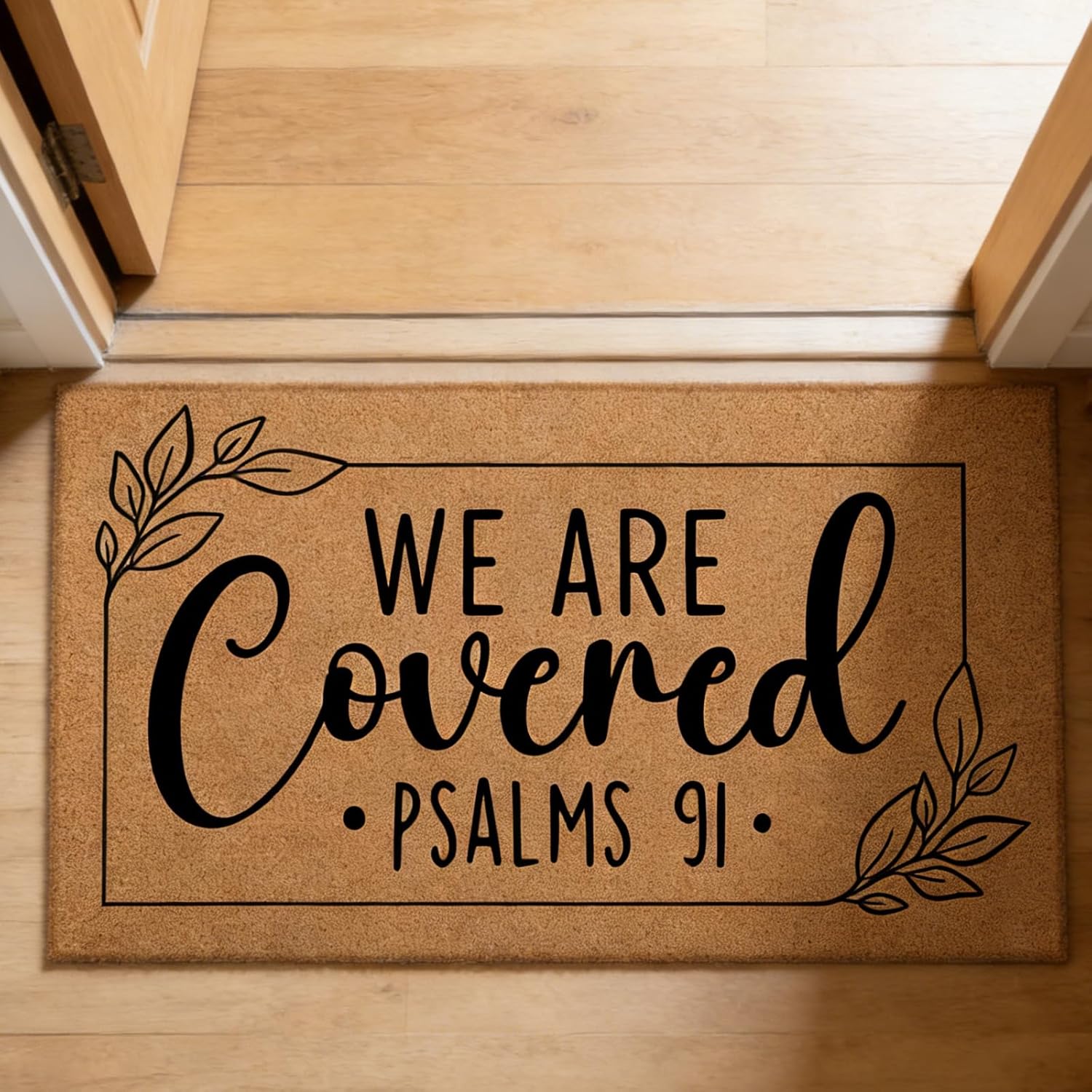 We are Covered Psalm 91 Door Mat, Christian Doormat Decorations Outdoor, Front Door Rug for Outside Entrance Home Decor(17.7 X 29.5 Inches)