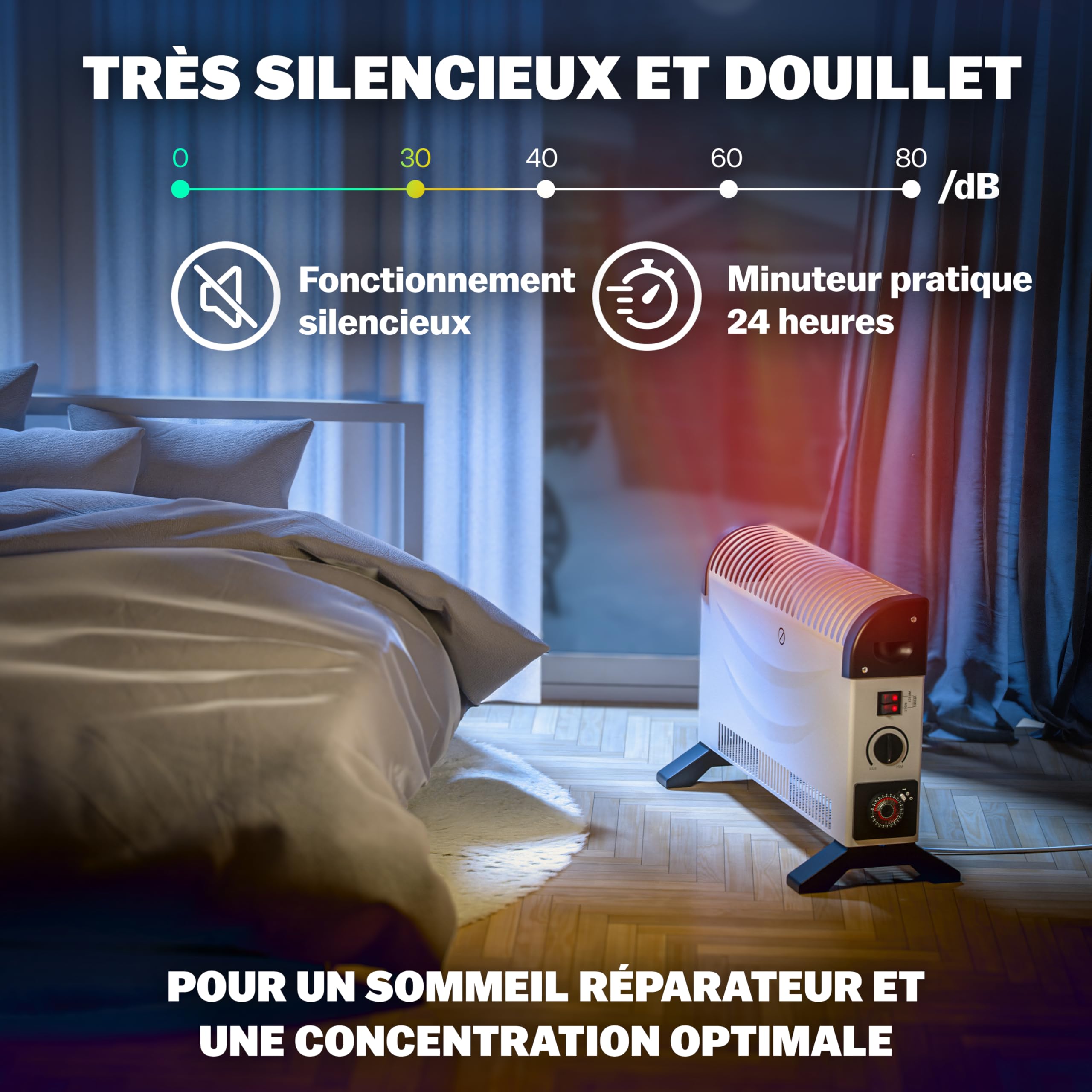 MONZANA® Convecteur électrique 2000W chauffage d'appoint minuteur 24h 3 niveaux de chauffage thermostat radiateur électrique mobile pied
