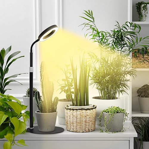 Grow Lights for Indoor Plants, Red Blue Yellow Full Spectrum Desktop Small Plant Growing Lamps with Stand, Automatic Timer, 24.2 inch Height Adjustable, 10 Dimmable Levels,3 Lighting Modes