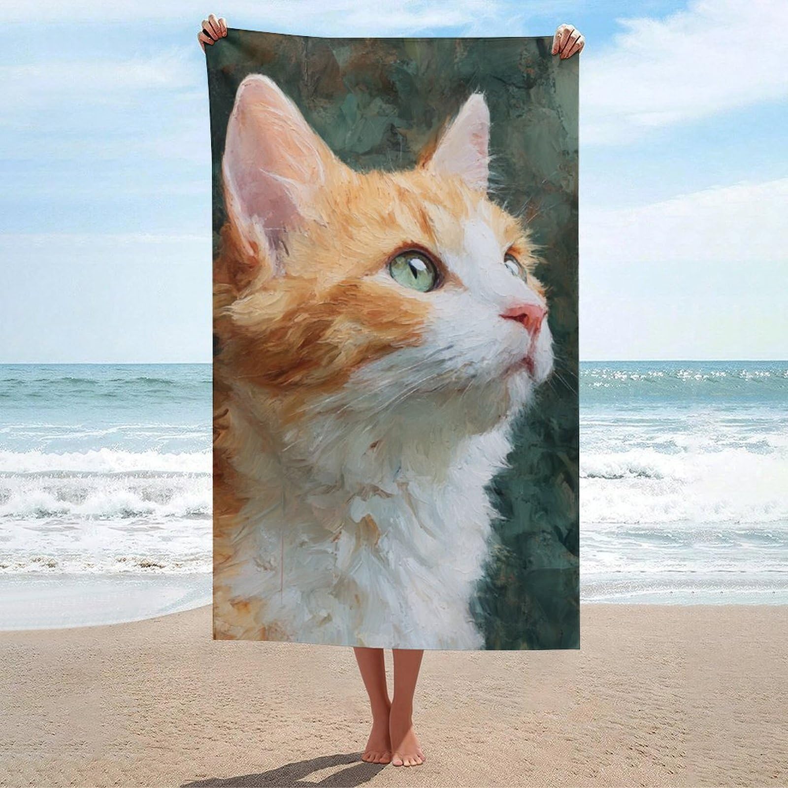 asbwuo Painting of Cat Beach Towel