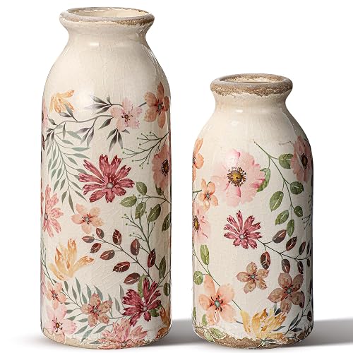 2 Pcs Ceramic Small Vase Rustic Farmhouse Vase, Vintage