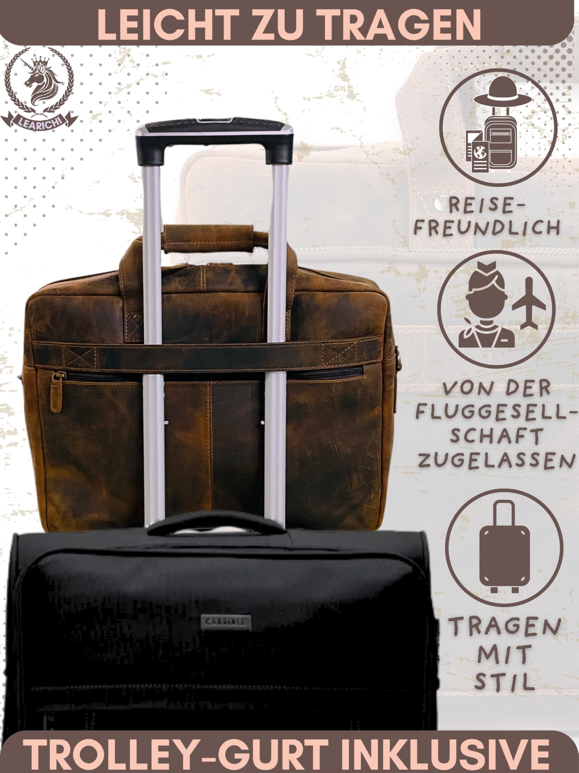16 Zoll Herren Echt Jäger Leder Aktentasche Laptoptasche Ledertasche Business Laptop Tasche Große Messenger Umhängetasche Schultertasche Vintage Braun Bürotasche Arbeitstasche für Männer