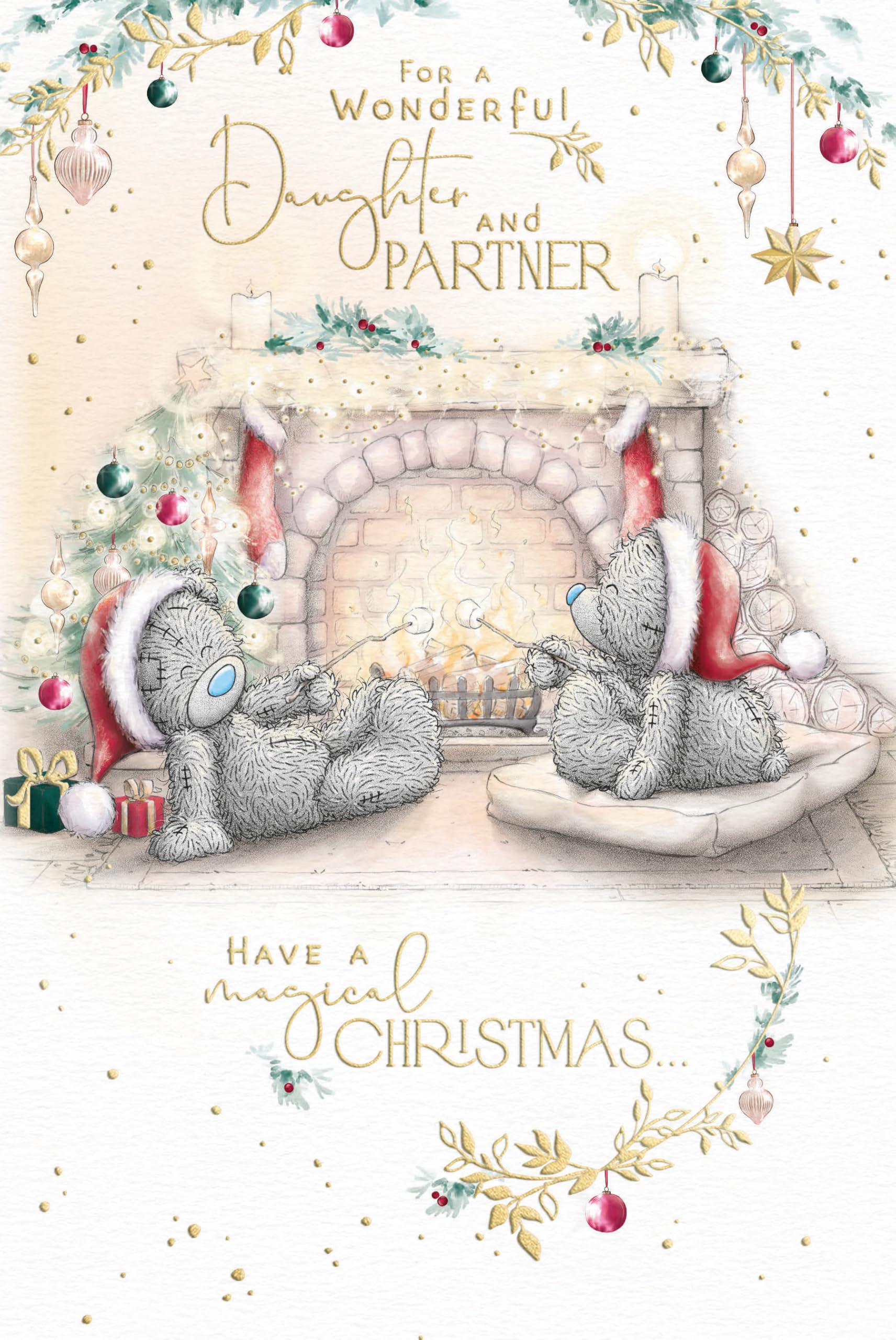 Me To You Tatty Teddy Christmas Card To A Wonderful Daughter And Partner, Tatty Teddy Bears Toasting Marshmallows 15.2 x 22.8 cm - Official Collection