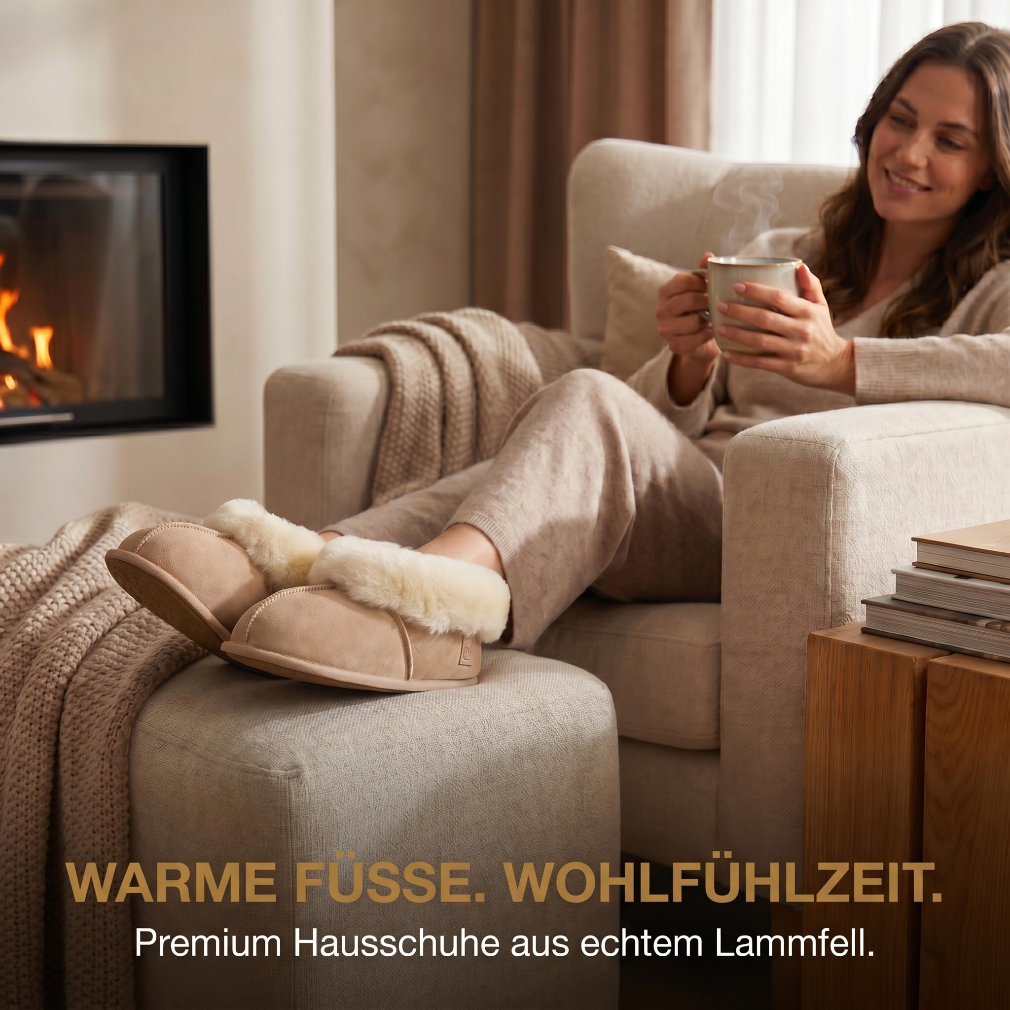Rohn Moden Lammfell Hausschuhe für Damen und Herren – Chalet – Warme Hausschuhe mit Schaffell & weicher Ledersohle – Winter Pantoffeln für zuhause – Slipper gefüttert - Braun Grau