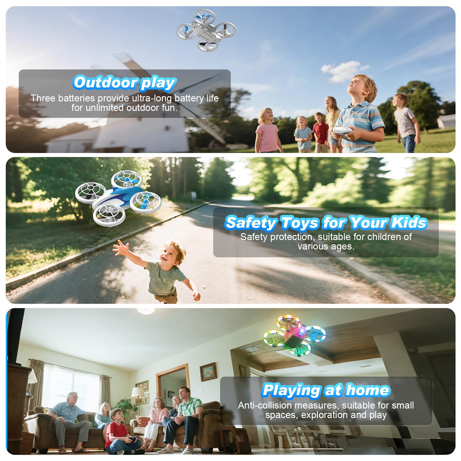 Mini drone per bambini dai 6 anni in su, drone giocattolo RC con luci LED fredde, quadricottero con flips 3D e 3 batterie, tempo di volo di 30 minuti, regalo divertente per bambini principianti