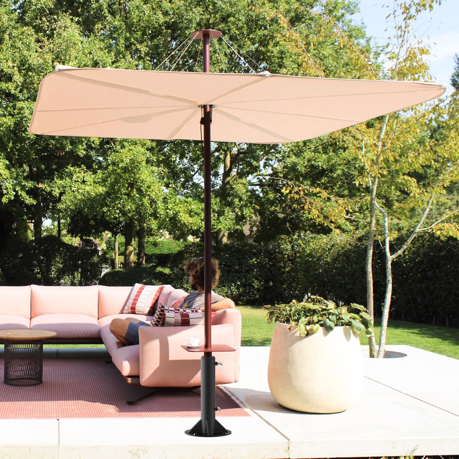 Dolibest Pied Parasol, Support de Tube de Parapluie Base Stable pour Parasol 30cm Hauteur avec 3 Douilles pour Poteaux de 3 à 5cm, Convient Aux Terrasses en BéTon ou Een Bois, Ronde