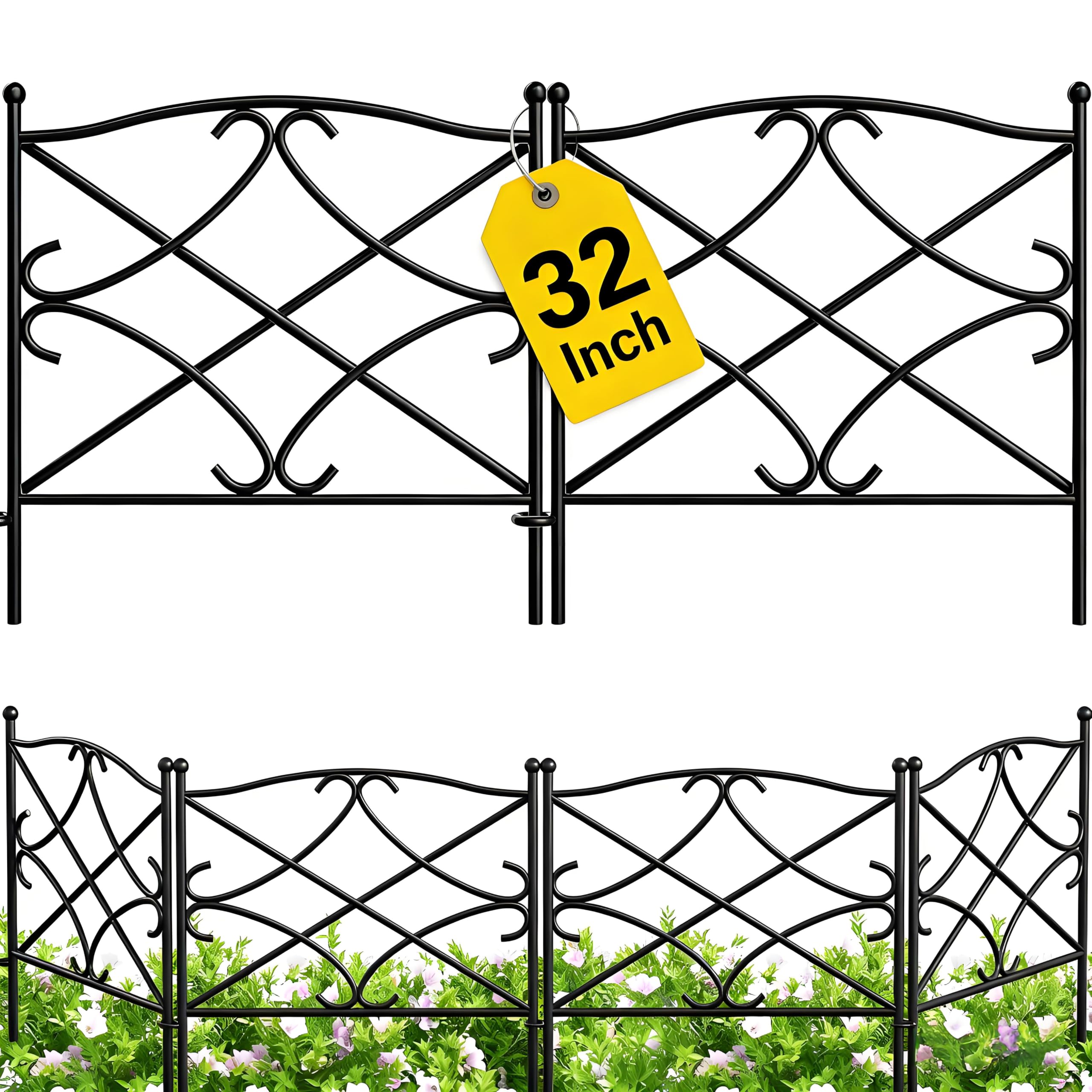 5 Panels 32in(H)×10ft(L) Decorative Garden Fences and Borders for Dogs Rustproof Metal No Dig Fence Panels Garden Edging Border for Animal Barrier Flower Beds Yard Patio