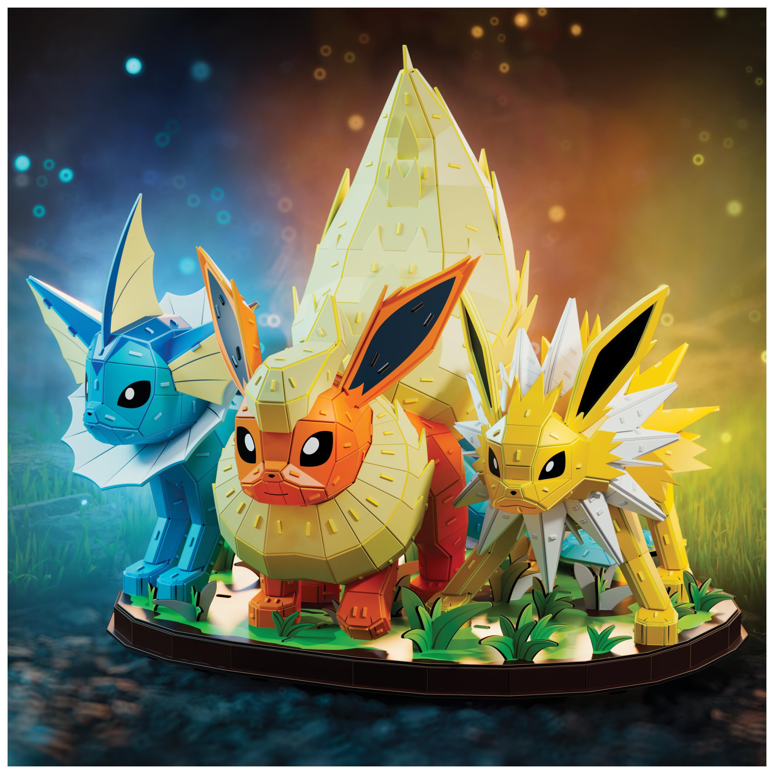4D Build, Kit di modellismo 3D del Trio di evoluzioni di Pokémon Eevee con Vaporeon, Flareon e Jolteon, Personaggio Pokémon, Decorazione da scrivania, 612 Pezzi, dai 12 Anni in su