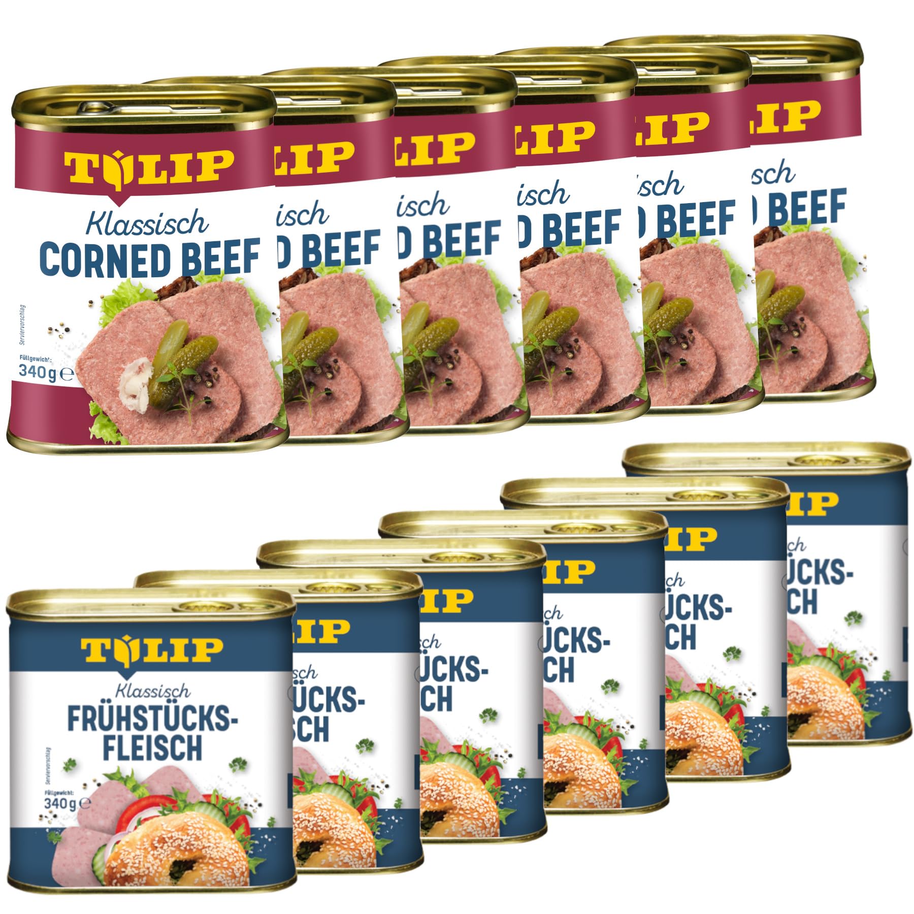 TULIP 6x Klassisches Corned Beef 340g + 6x Schweine-Frühstücksfleisch 340g | leckeres Rinder und Schweinefleisch | 98% Rindfleisch 86% Schweinefleisch | Dosenfleisch