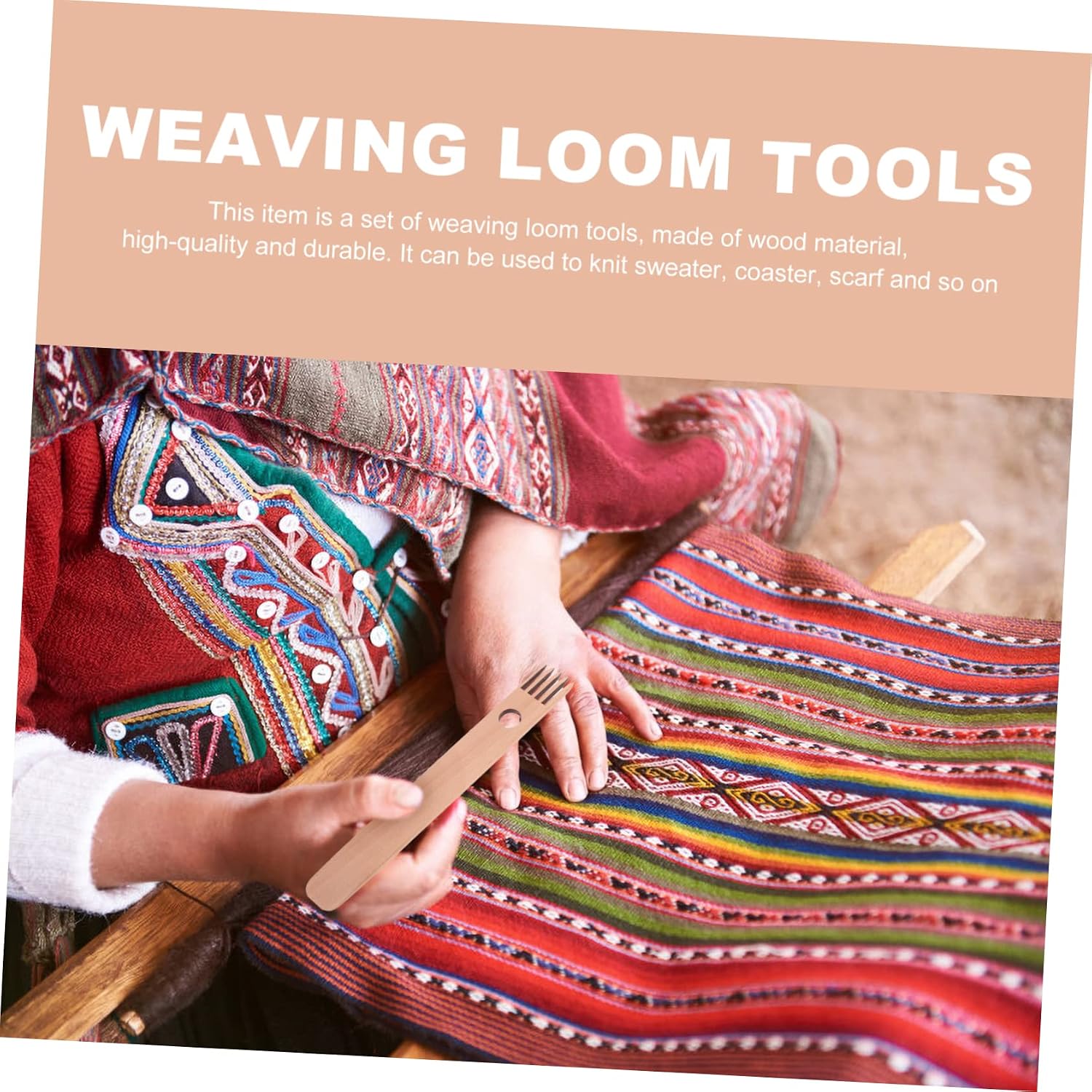 PLAFOPE 1Set Weaving Loom Tool with Wooden Needles Comb and Up Stick for Tapestry Knitting and DIY Crafts for Beginners and Experienced