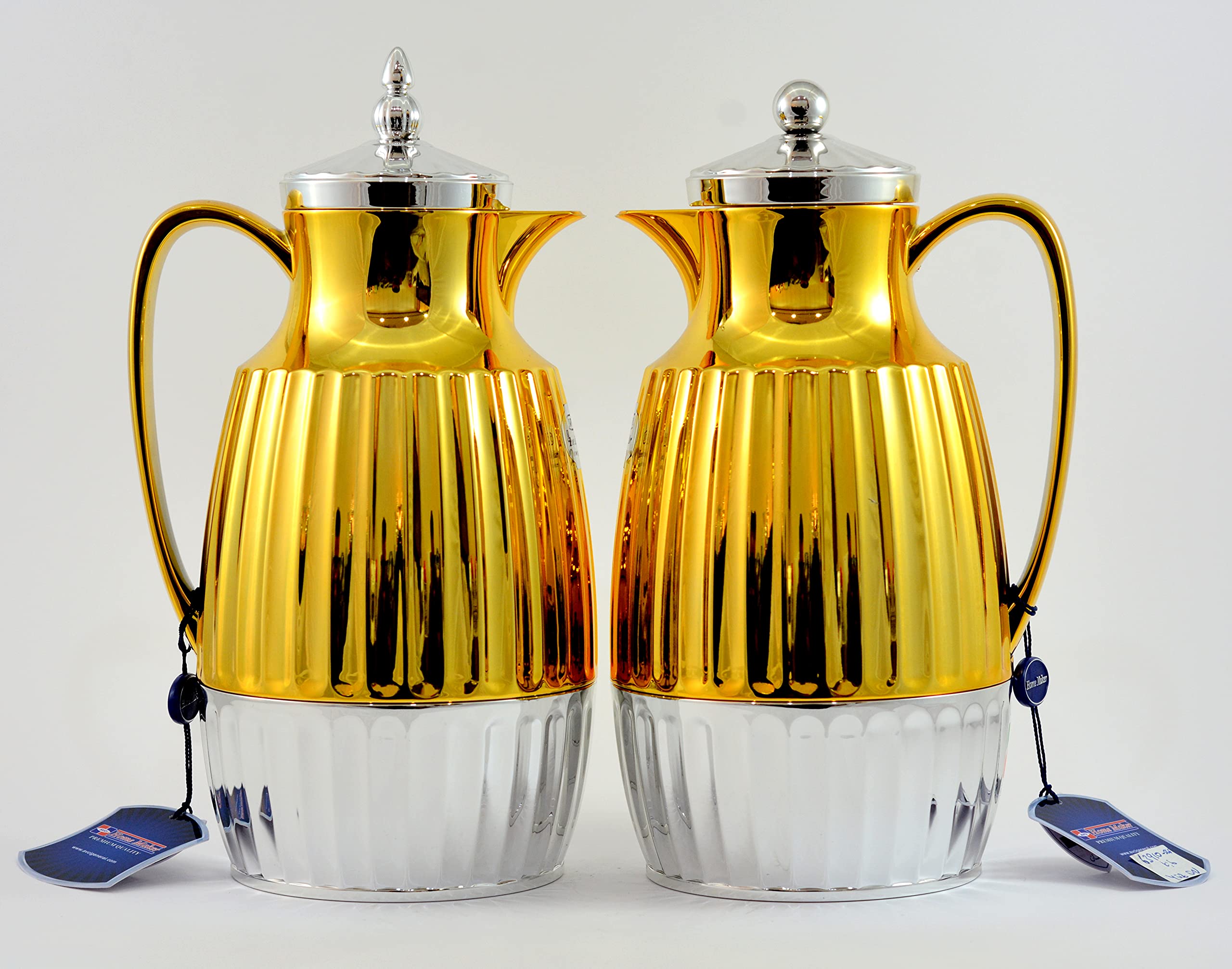 HOME MAKER 63910 Tea & Coffee Flask 2 Pcs Set 1Lt + - Shining Gold Silver