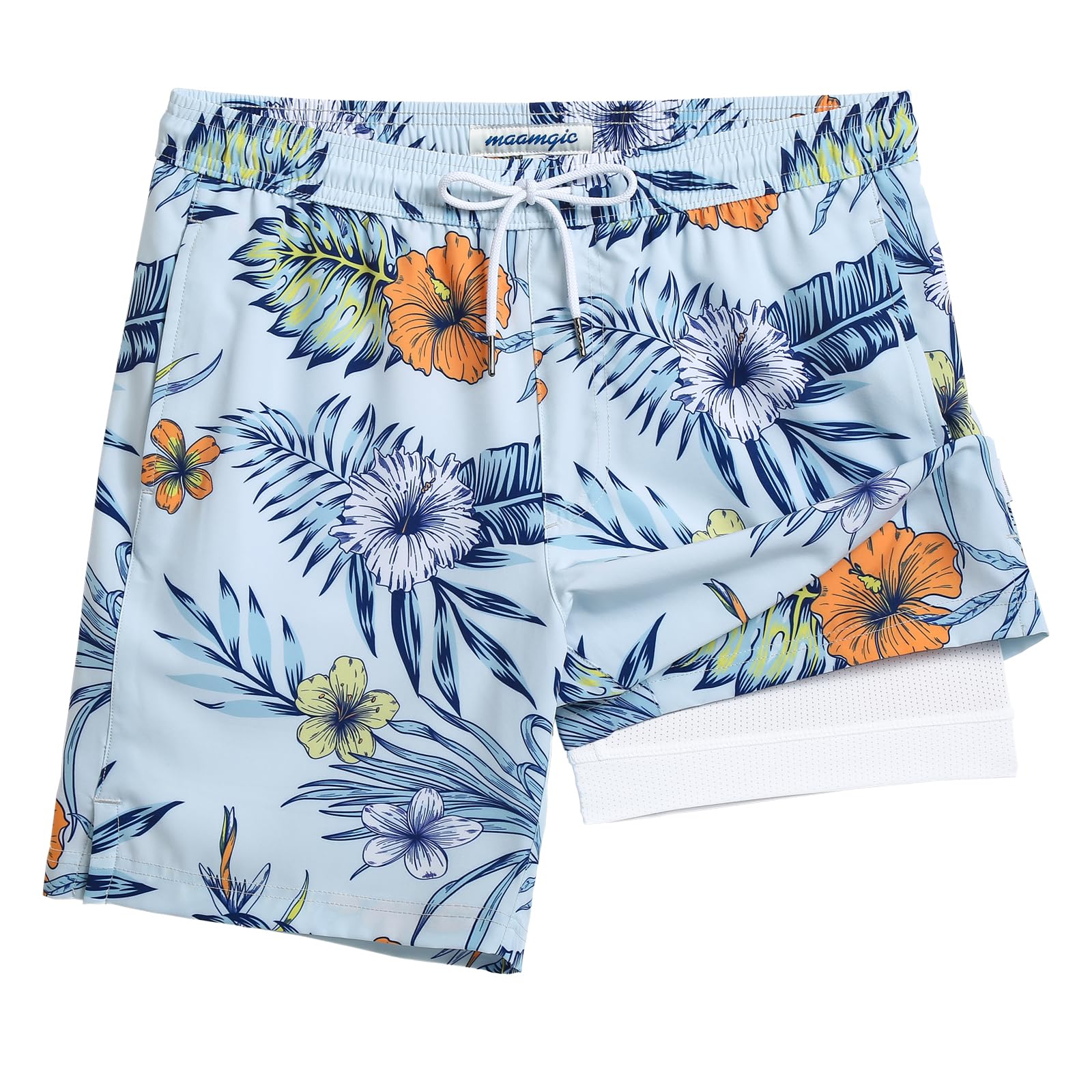 maamgic Mens Swim Trunks with Compression Liner 7 Inch Inseam Mens Bathing Suit Quick Dry Swimming Trunks Swimsuit