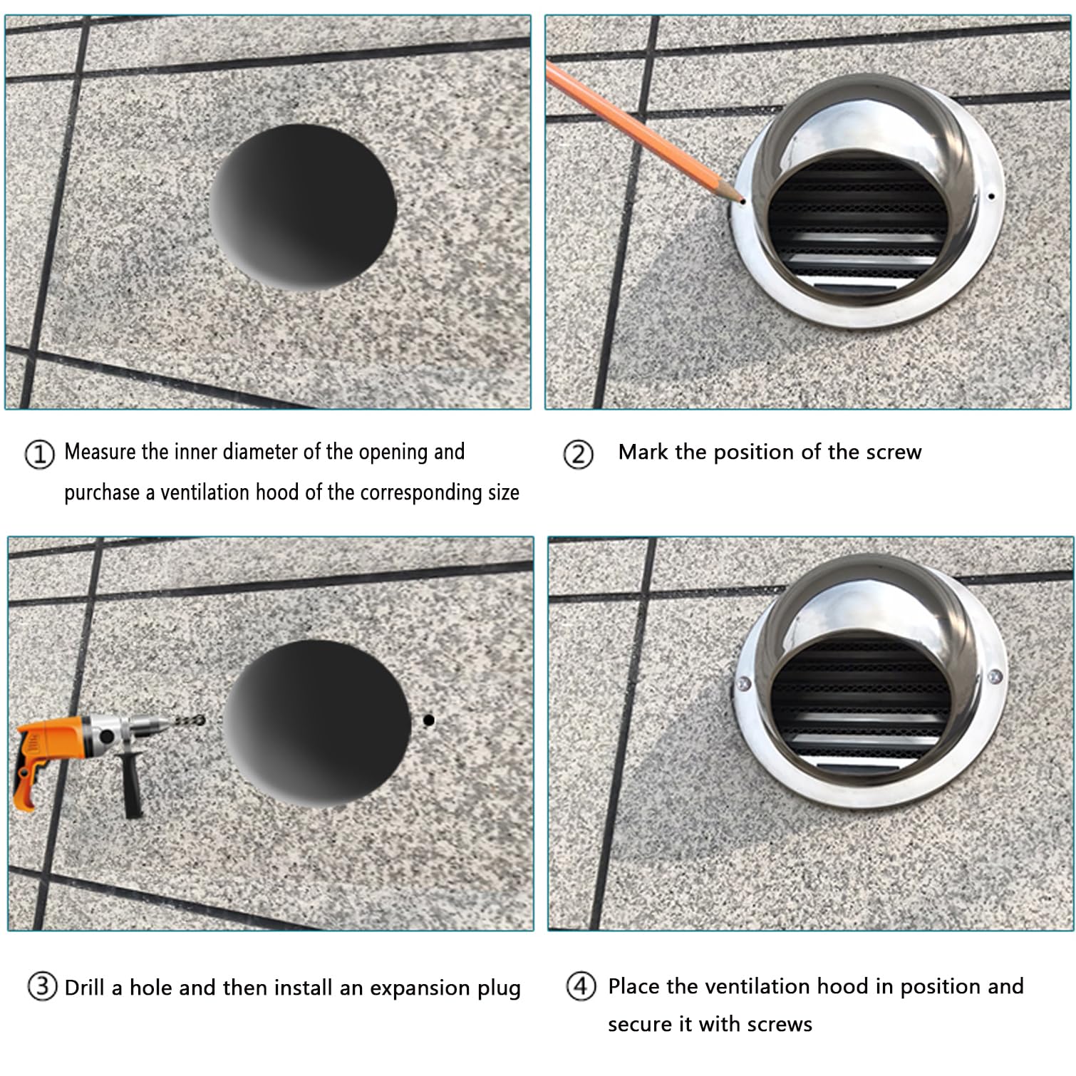 Rejilla de ventilación redonda para pared, acero inoxidable 304, cubierta de rejilla de ventilación, válvula de escape de pared externa (100 mm) y diseño elegante