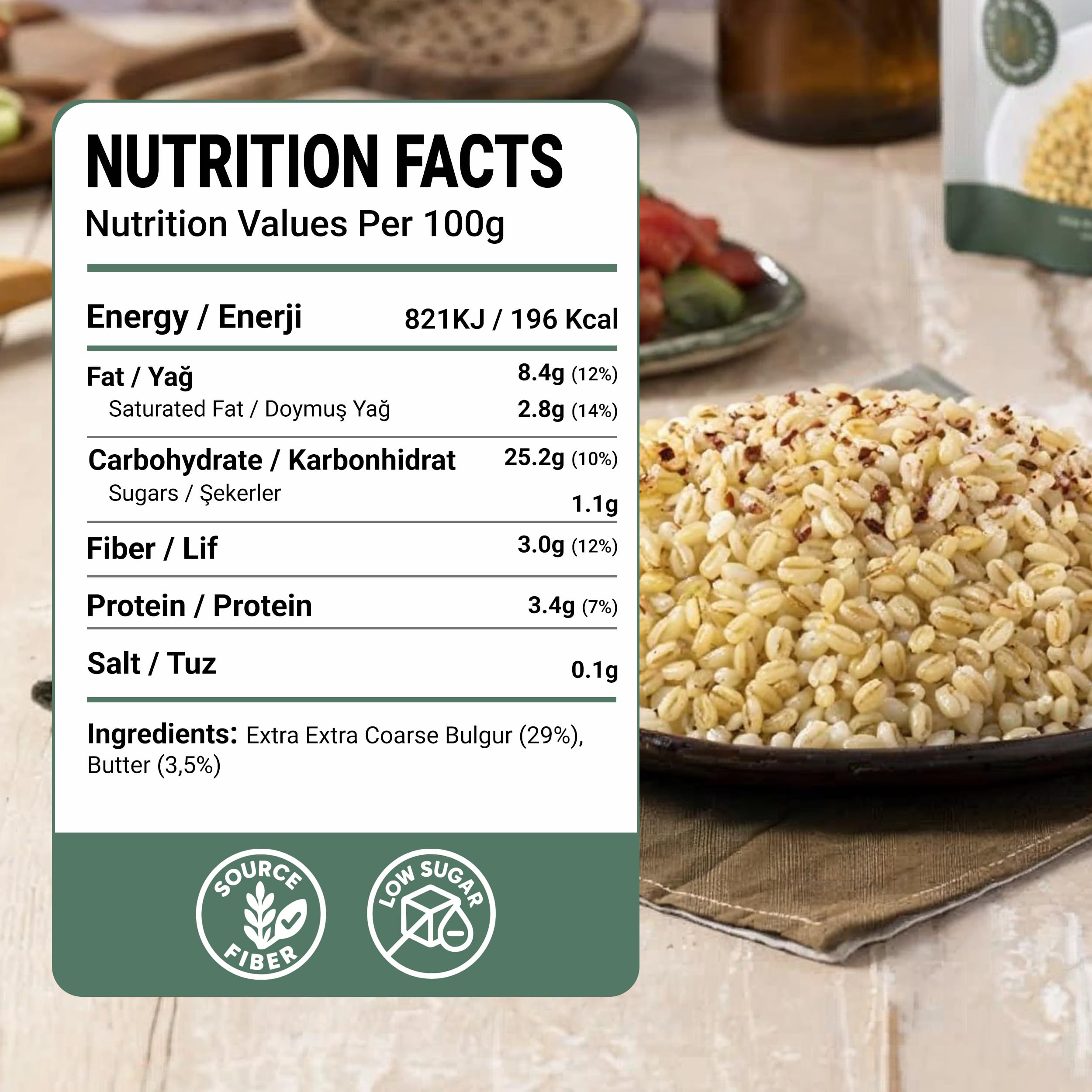 Duru Ready Bulgur Pilaf with Butter, 250g x 4 Pack – Heat & Eat, 100% Natural, Non-GMO, BPA Free, No Trans Fat, No Preservatives