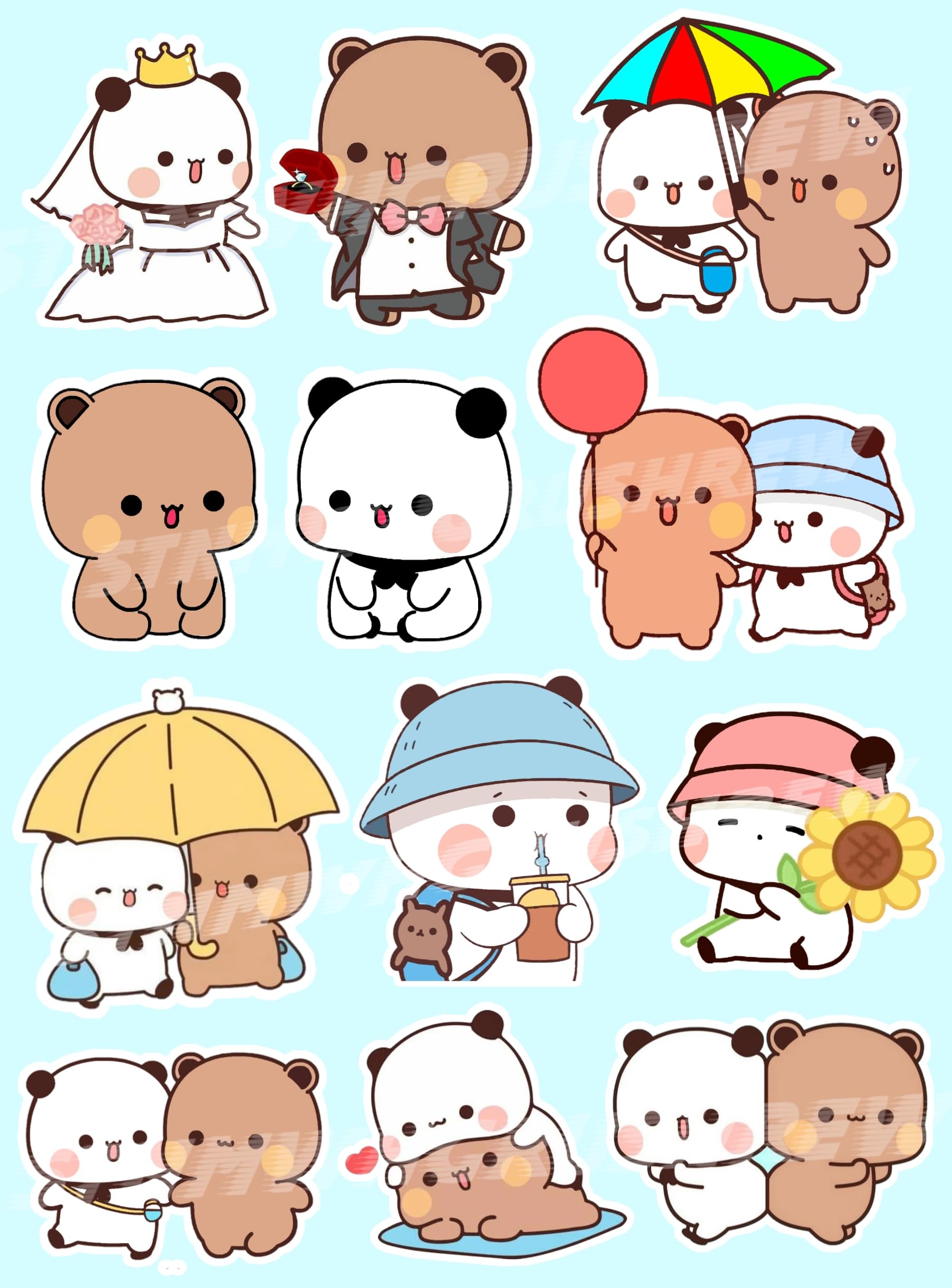 Pack of 12 (3 inch) Peach GOMA Sticker Birthday Gift Milk Mocha Sugar Brownies GUDU DUDU Love Couple Sticker Cute Bear gomu Panda Printed Design Stickers