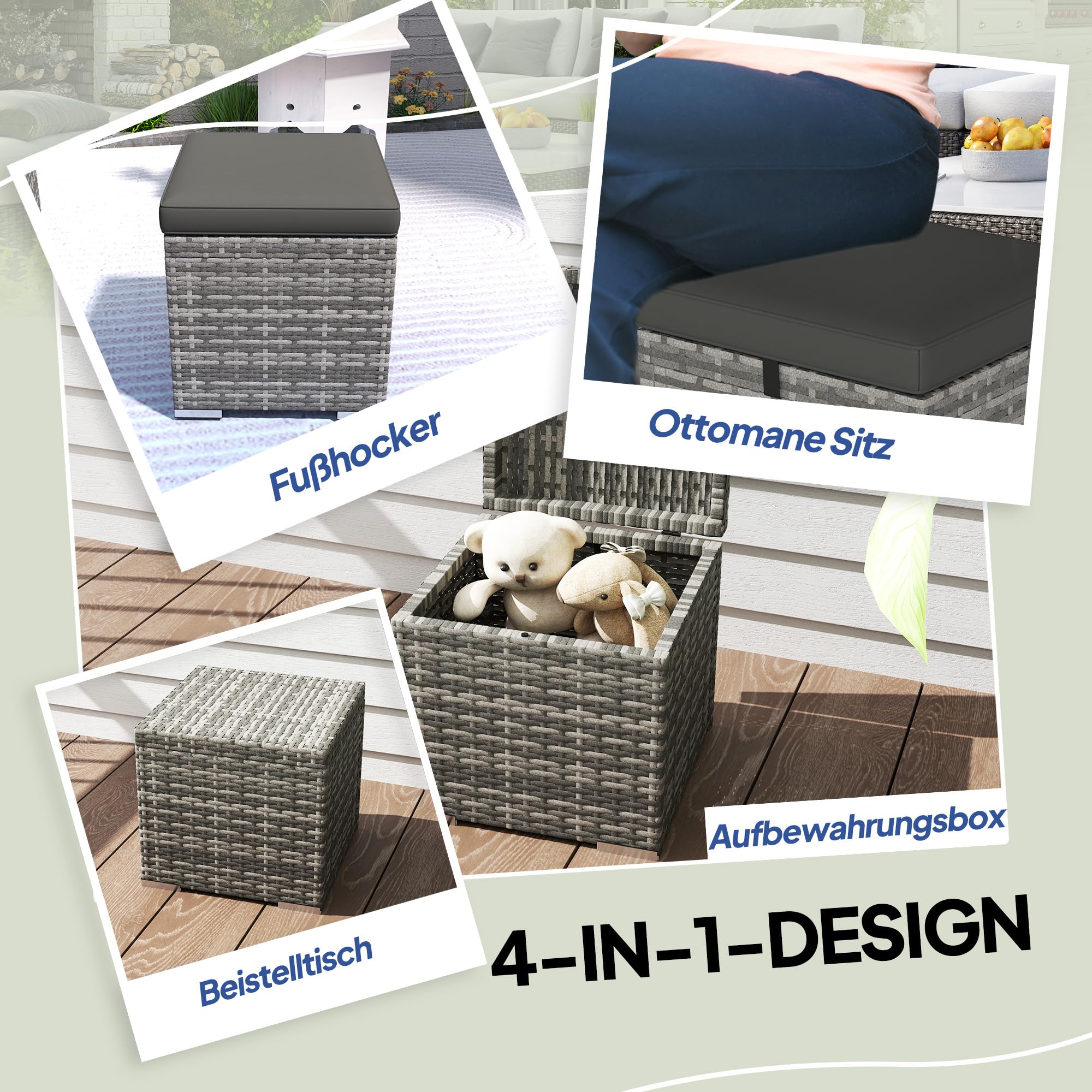 Outsunny Lot de 2 tabourets en rotin Tabouret de jardin avec aspect rotin Coussin de rangement Couvercle 120 kg résistant aux intempéries Tabouret de pied Meuble de jardin pour extérieur Jardin