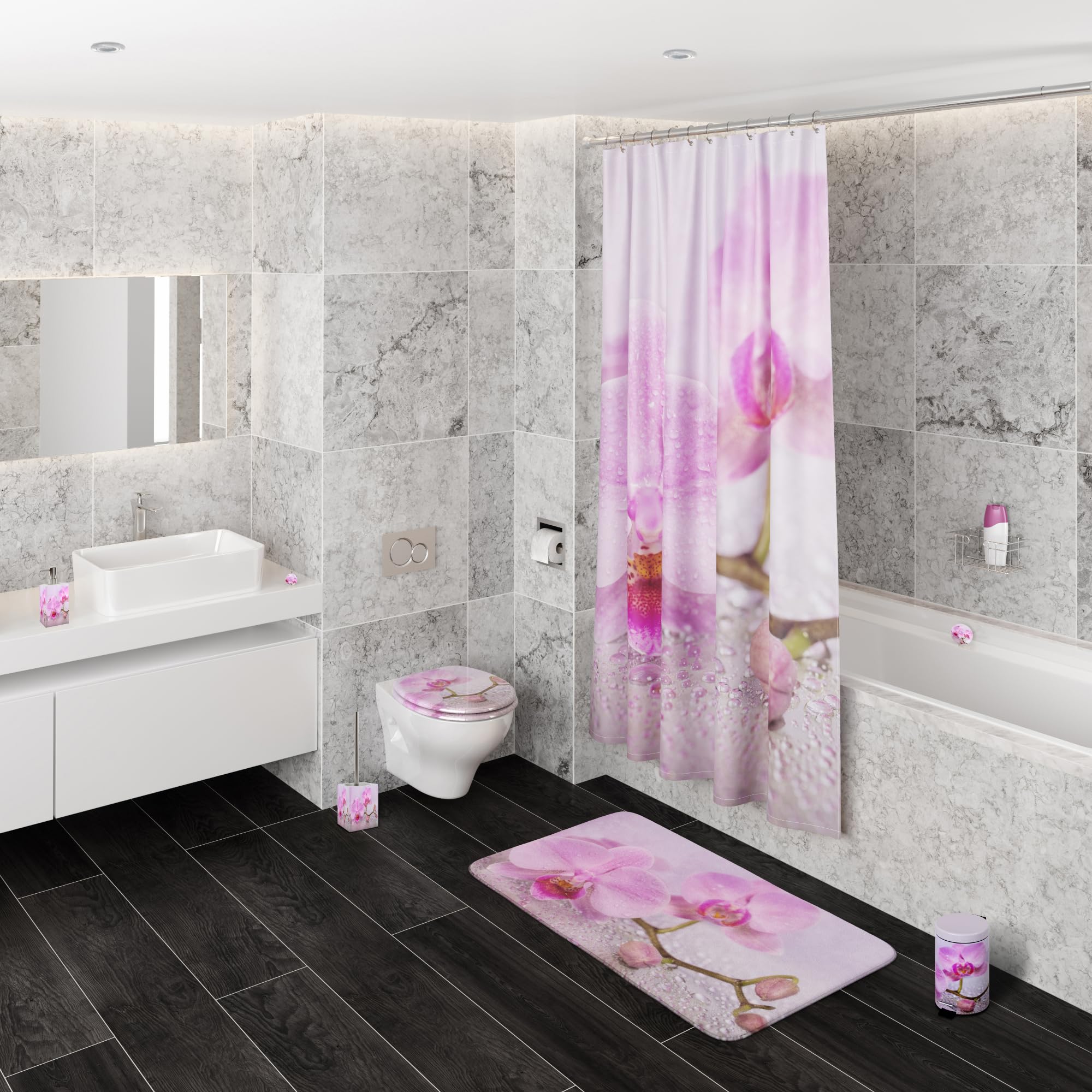 Tenda Da Doccia Impermeabile 180x200 Cm Anti-Muffa - Con 12 Anelli, Design Blooming - Foto 2