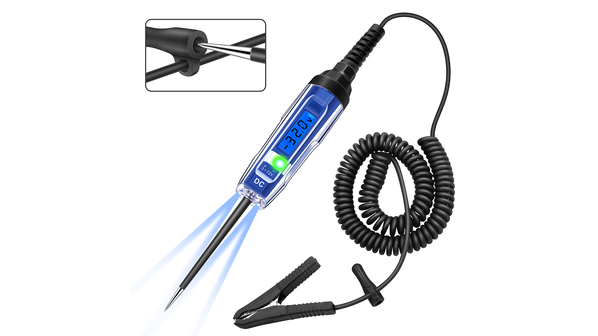 Image of Upgraded 3-72V Automotive Circuit Tester with Voltmeter, Heavy Duty LCD Backlight Display Test Light with 140 Inch Extended Wire & Illumination, Bidirectional DC Voltage Tester Electric Light Test Pen
