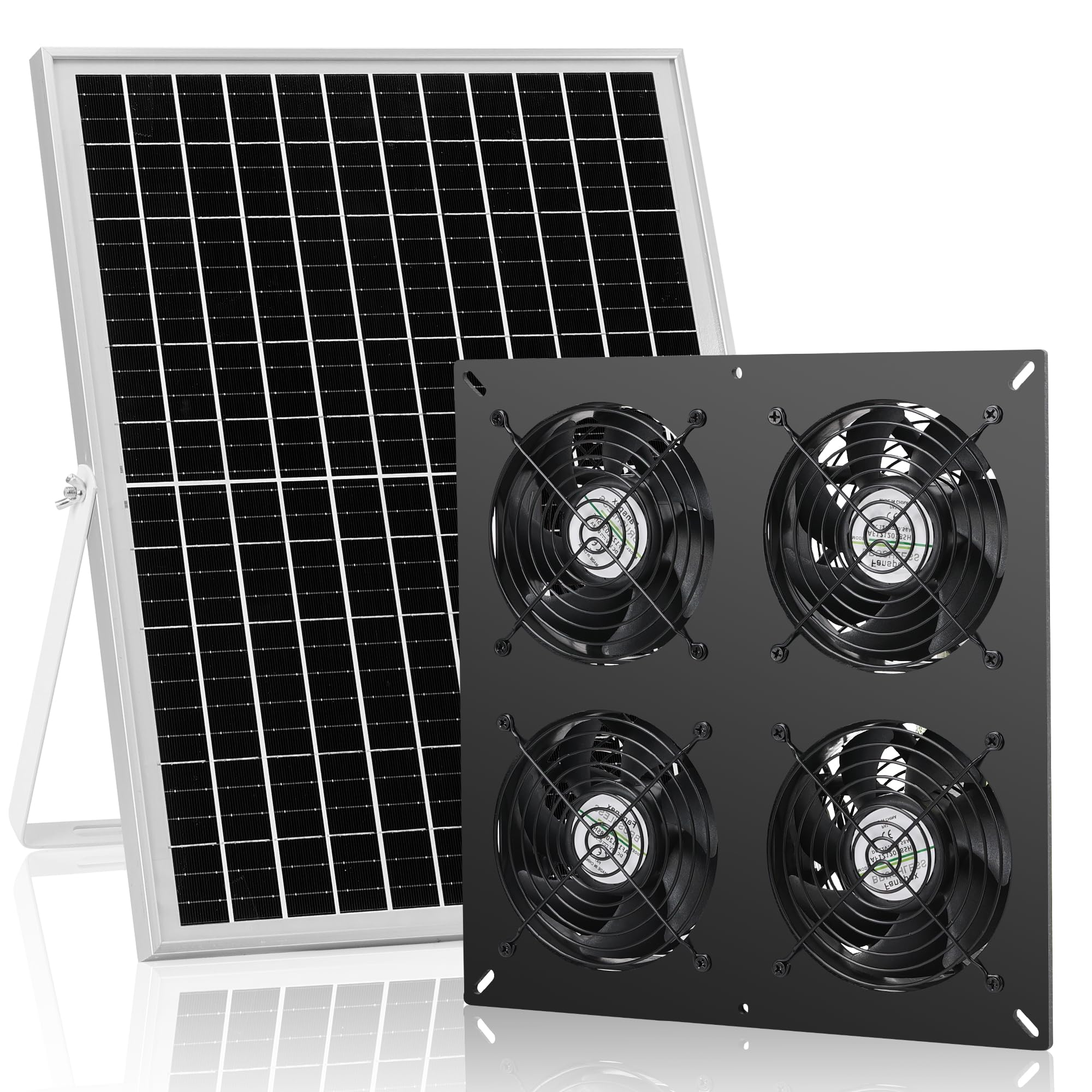Fanspex Kit de 4 ventiladores solares impermeables para gallinero, invernadero y cobertizo | Ventiladores solares de alta velocidad para entrada o escape de aire al aire libre