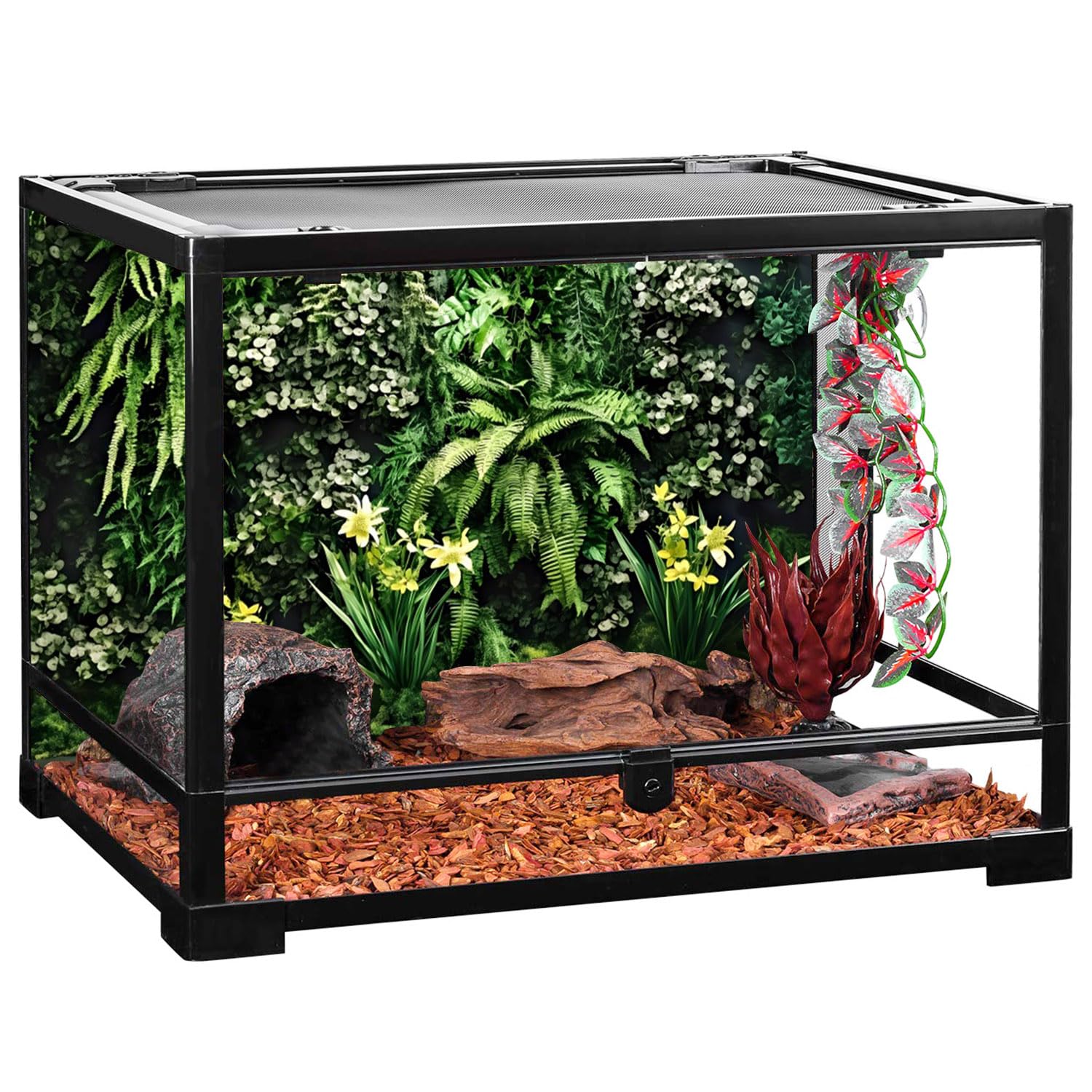 MIRRORANG 76x30cm Tropical Plants Fish Tank Background Tropical Green Leaves Flowers Terrarium Background Rainforest Reptile Habitat Background - Image 4