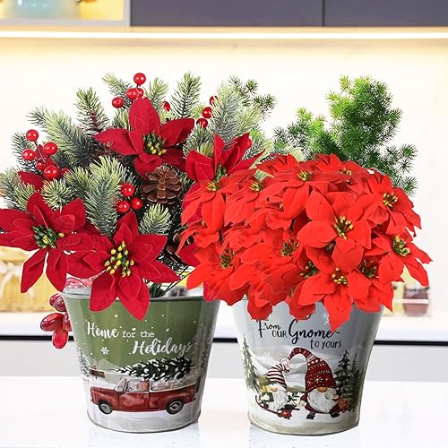 Miniatura 2 de WISTART 3 Packs Christmas Metal Planters Indoor Christmas Flower Plant Pots Basket Christmas Gardening Containers for Balconies Gardens Patios