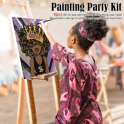 Miniatura 9 de VOCHIC 8 piezas de lienzos predibujados para pintar para adultos, kit de sorbo y pintura, suministros de fiesta, juego de pintura en lienzo, juegos