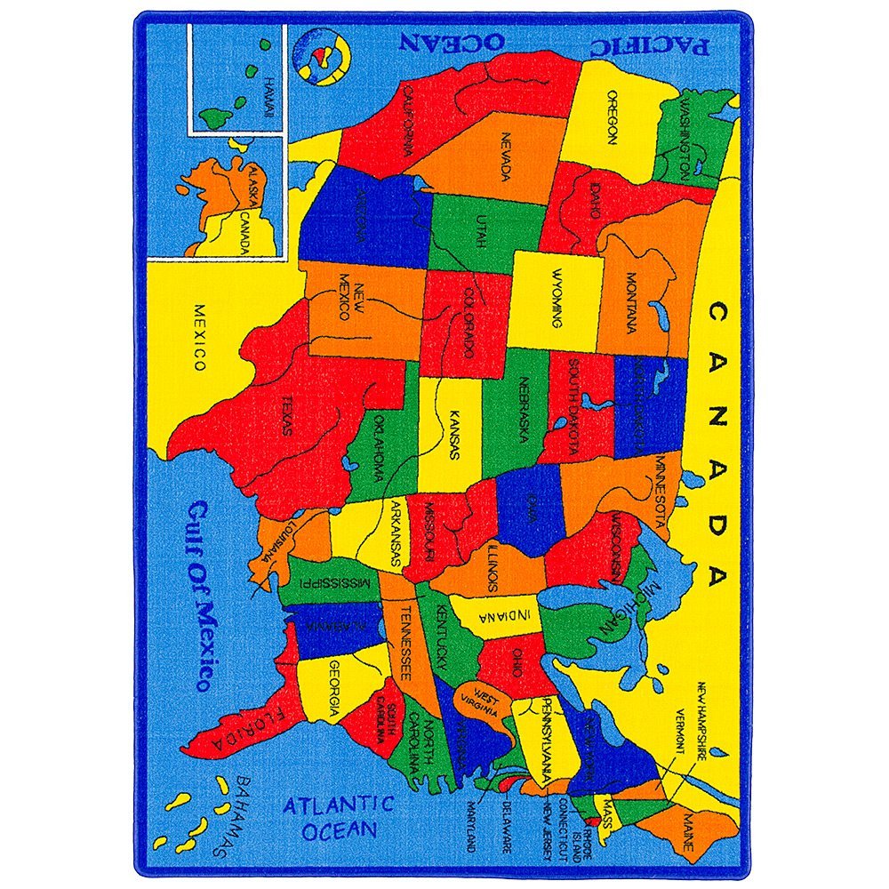 Pro Rugs CR’s Kids/Baby Room Area Rug. USA Map. Fifty States. Bright Colorful Vibrant Colors (8 Ft X 10 Ft)