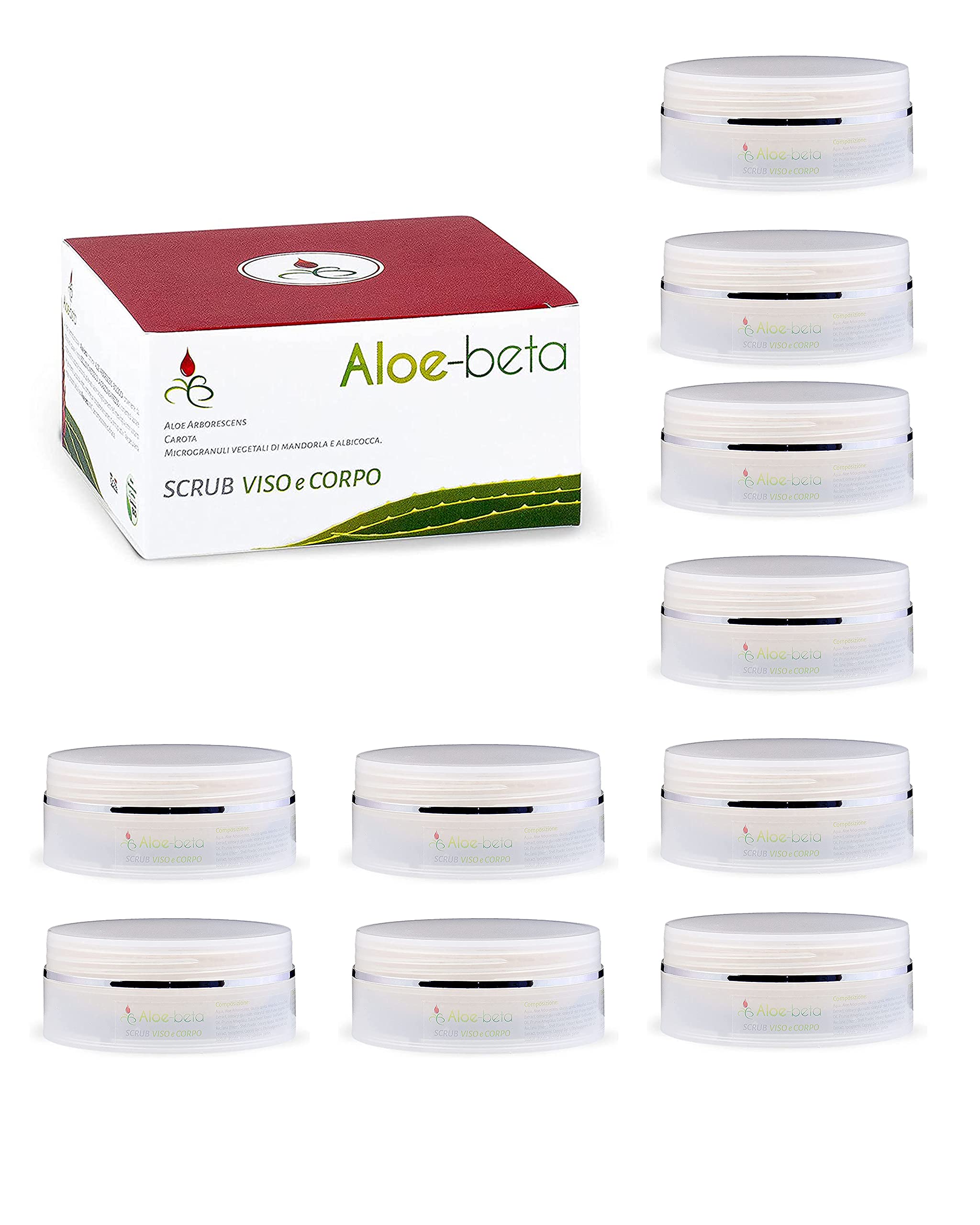 Aloe Arborescens Scrub Viso e Corpo 100 ml - Esfoliante - Pelle liscia, morbida, luminosa, levigata - Rimedio Naturale - Azione Purificante (Quantità 10 Unità)