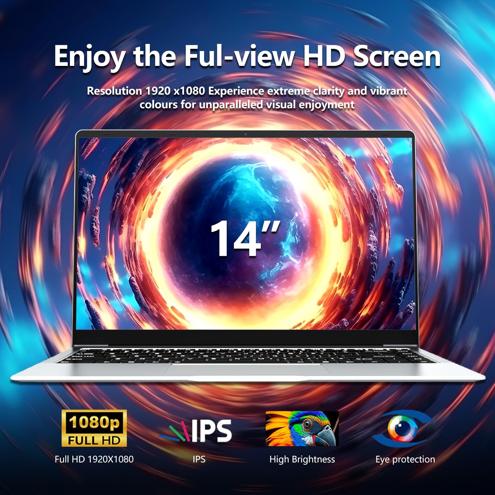 PC Portatile Win 11Pro OS, 14,1 Pollici Notebook Celeron N4000 Processor, PC Portatile 6GB LPDDR4 RAM 256GB SSD, Notebook 1080P Schermo 180°Flip, Laptop + Mini-HDMI/USB3.0/BT4.2/TF Card Slot/Webcam