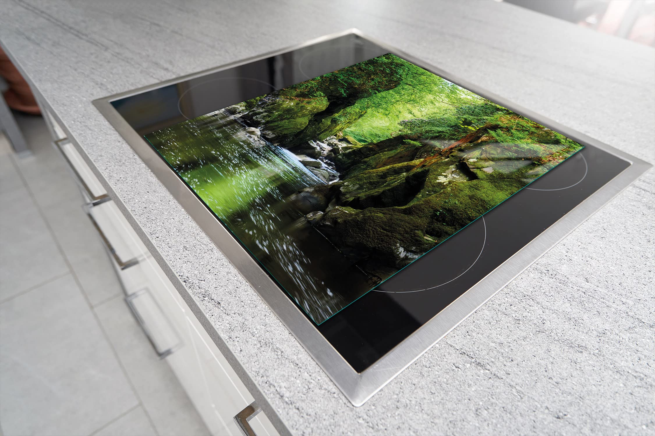 DarHuas afdekplaat voor fornuis, 45 x 52 cm 2-delig, afdekking voor keramische kookplaat, inductie universele elektrische kookplaat, spatbescherming, glas, decoratieve snijplank, KLEURRIJK