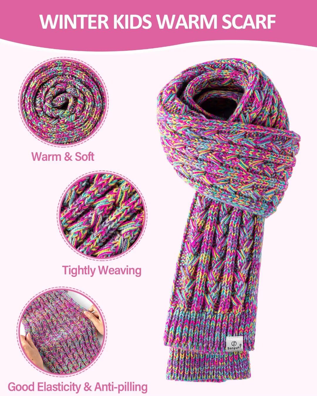 Kinder-Wintermütze, Handschuhe, Schal, Set, Mädchen, Kleinkind, Wintermütze, Beanies mit Bommel, Halswärmer, Gamasche, Fäustlinge, Fleece-gefüttert, Weihnachtsgeschenk für Kinder (Rose Rot und Blau)