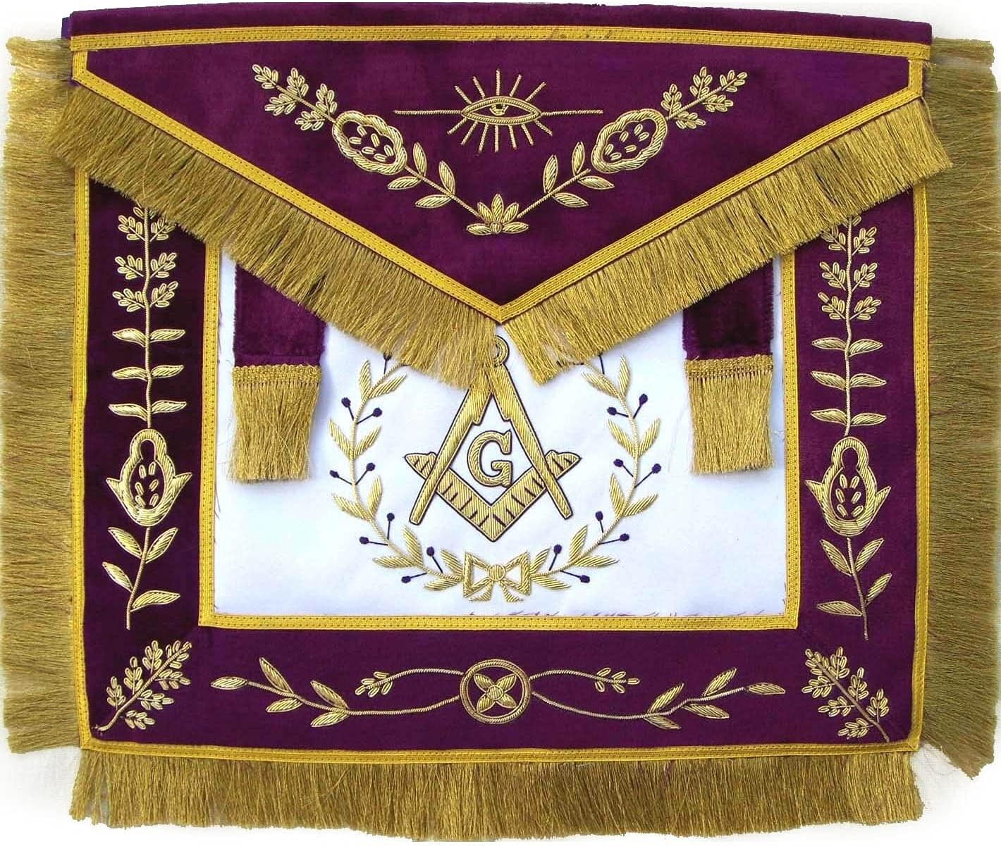 BRICKS MASONS Masonic Grand Lodge Master Mason Apron Bullion Hand Embroidered (Leather,Hand Embroidery Bullion) Purple - Gold