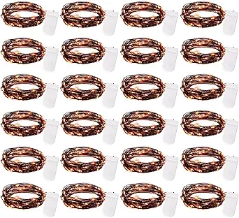 Brightown 24 Pack LED Fairy Lights Battery Operated String Lights Waterproof Silver Wire 7 Feet 20 LED Firefly Starry Moon Lights for DIY Wedding Party Bedroom Patio Christmas (Orange, 24 Pack)