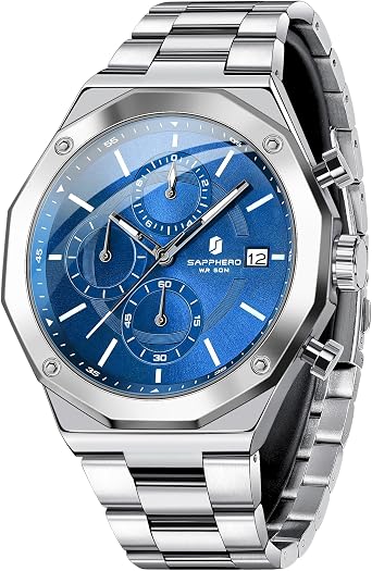 BENYAR Mens Watch UK Easy-to-Read Watches Men Luxury Watches for Men Waterproof Chronograph Sliver/Gold/Blue/Black Leather/Stainless Steel Birthday/Christmas/Fathers Day Gift