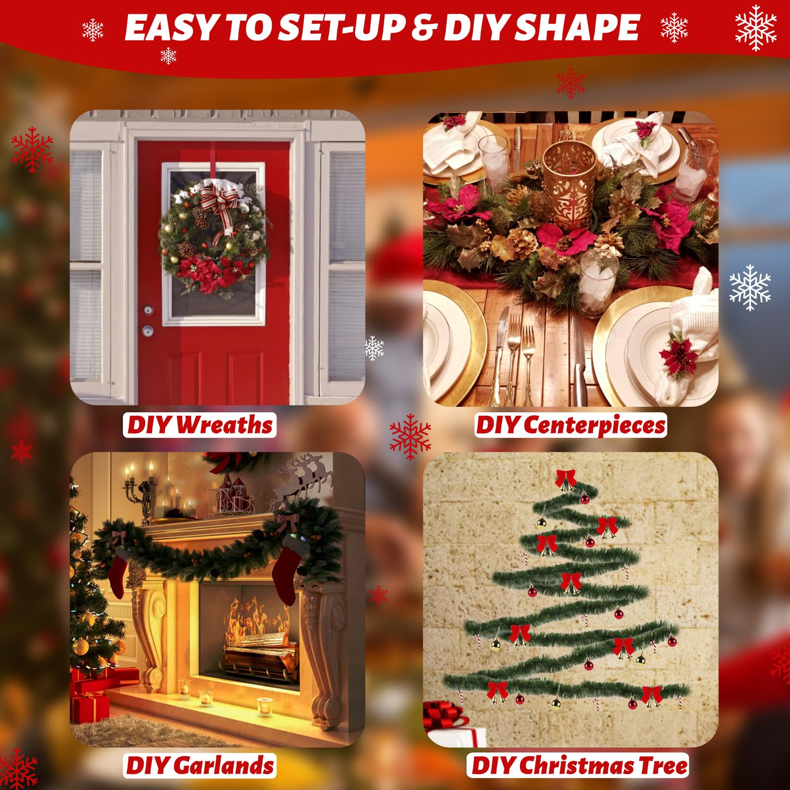 NQN Paquete de 3 guirnaldas de Navidad de 250 pies para decoración de Navidad, decoración navideña suave sin iluminación, decoración navideña para interiores y exteriores, guirnalda artificial de