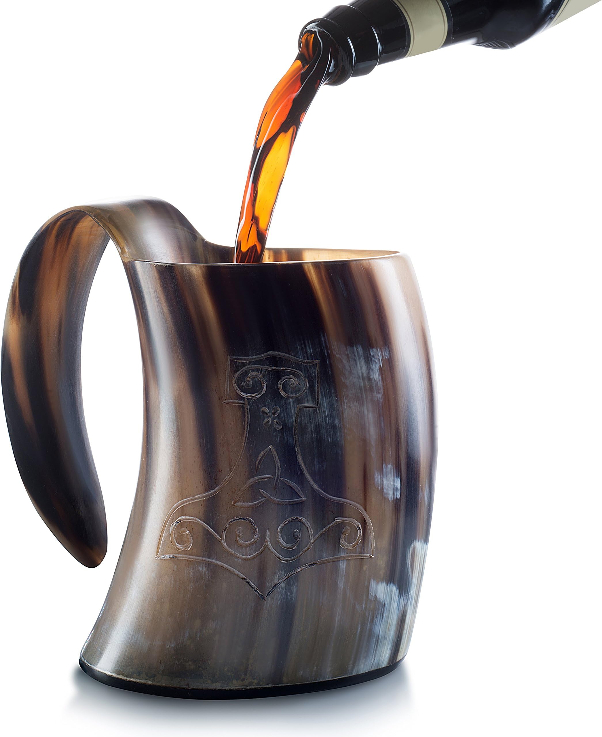 #1 Viking Horn Tankard Mug (20 oz.) โ Authentic, Medieval Celtic Beer and Ale Cup โ Solid, Stable and Handcrafted