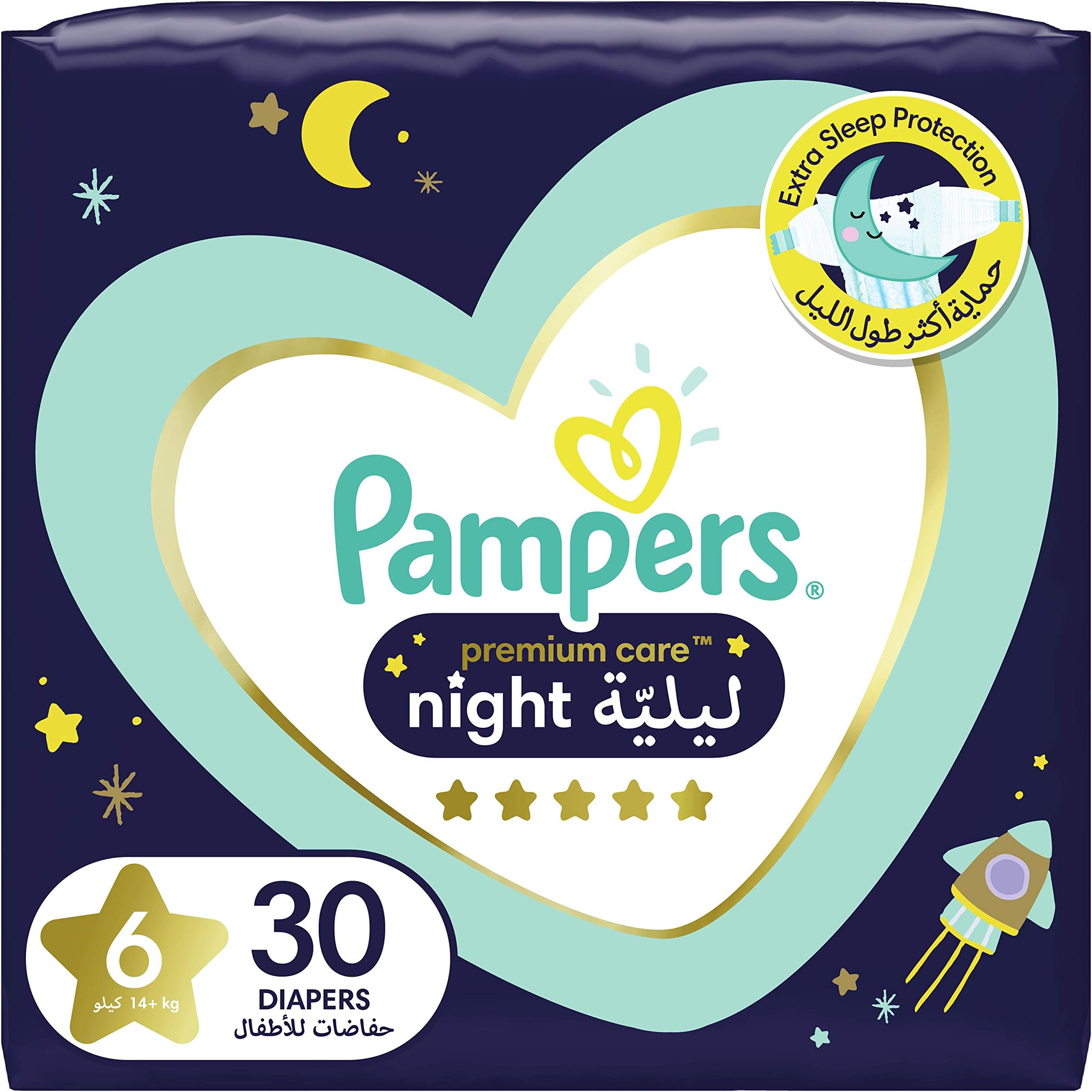 Premium Care Extra Sleep Protection Night Diapers, Size 6, 14+Kg, 30 Diaper Count