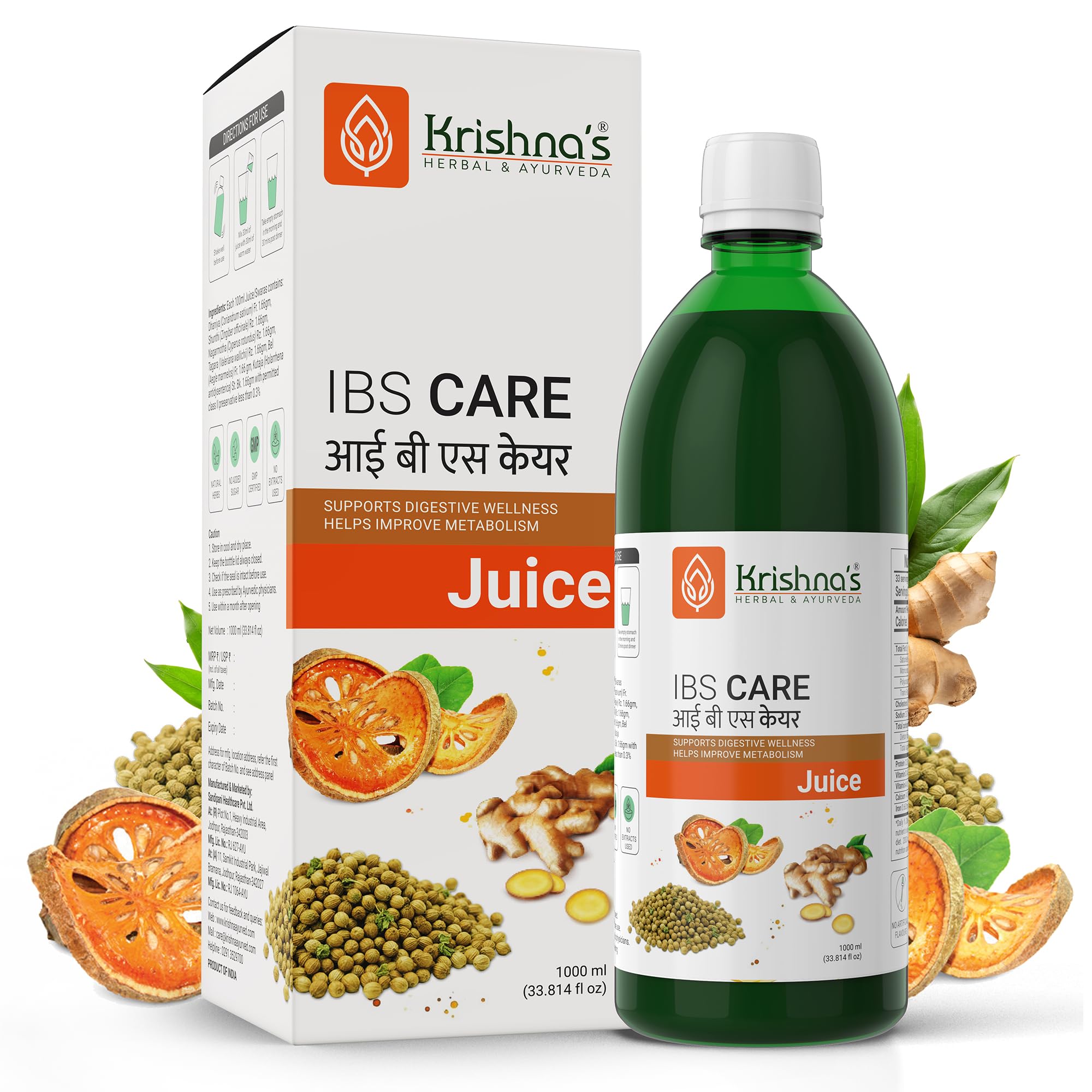Krishna's IBS Care Juice for Digestive Health, Helps Manage Digestive Issues, No Artificial Colors or Flavors - 1000 ml (Pack of 1)-image-20