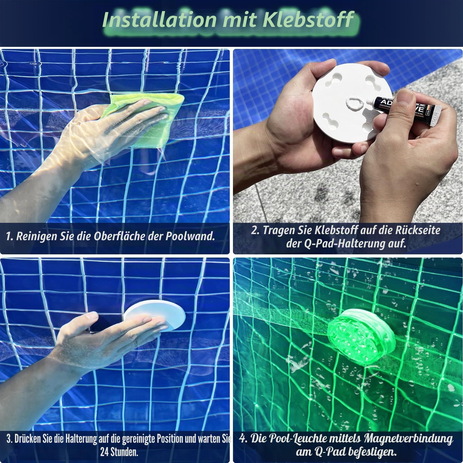 Qoolife USB Wiederaufladbares Unterwasserlicht Funksignal WRGB 3.3" Magnetische bunte LED-Tauchleuchten für Badewanne, Aquarium, Pool, Teich, Dekor, Spa, Weihnachten -2 Stück