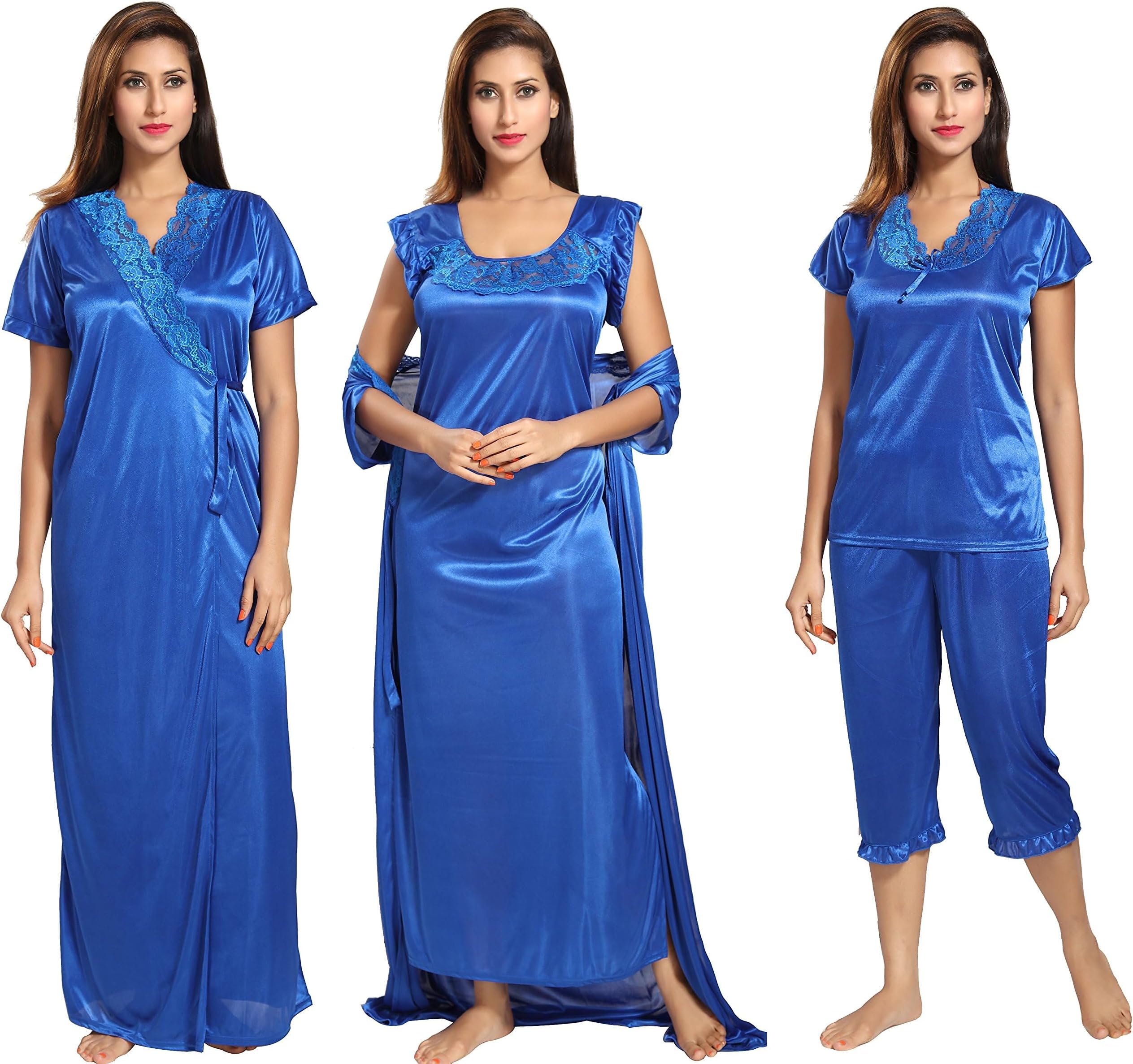 Noty Women's Satin Plain/Solid Nightwear Set Pack of 4
