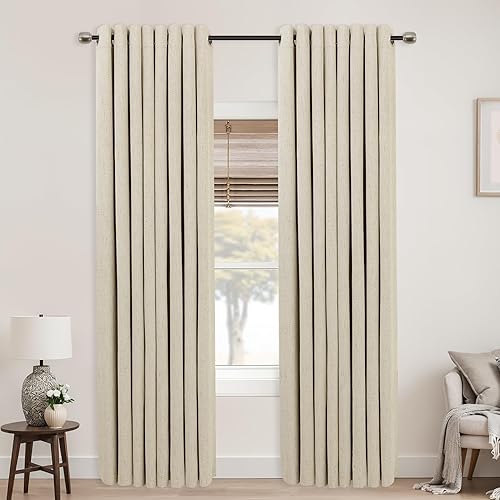 Miniatura 42 de Cortinas opacas de lino blanco de 84 pulgadas de largo, juego de 2 paneles, cortinas opacas con aislamiento térmico que oscurecen la habitación con