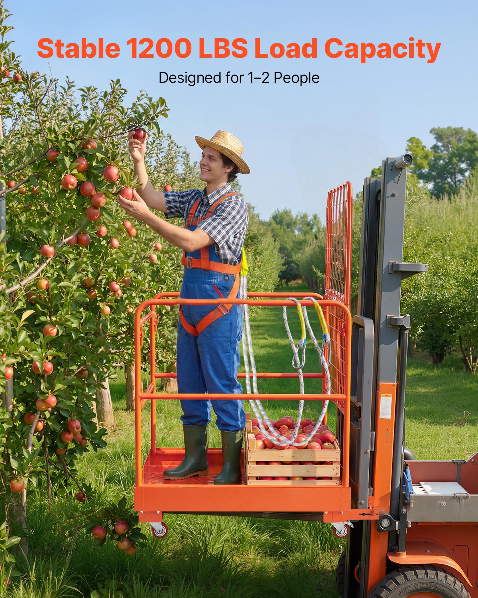 VEVOR Jaula de Seguridad para Montacargas 920 x 1045 mm, Capacidad de 544 kg, con 4 Ruedas, Plataforma de Trabajo con Panel de Malla de Acero al Carbono para Trabajo en Altura y Carretilla Elevadora