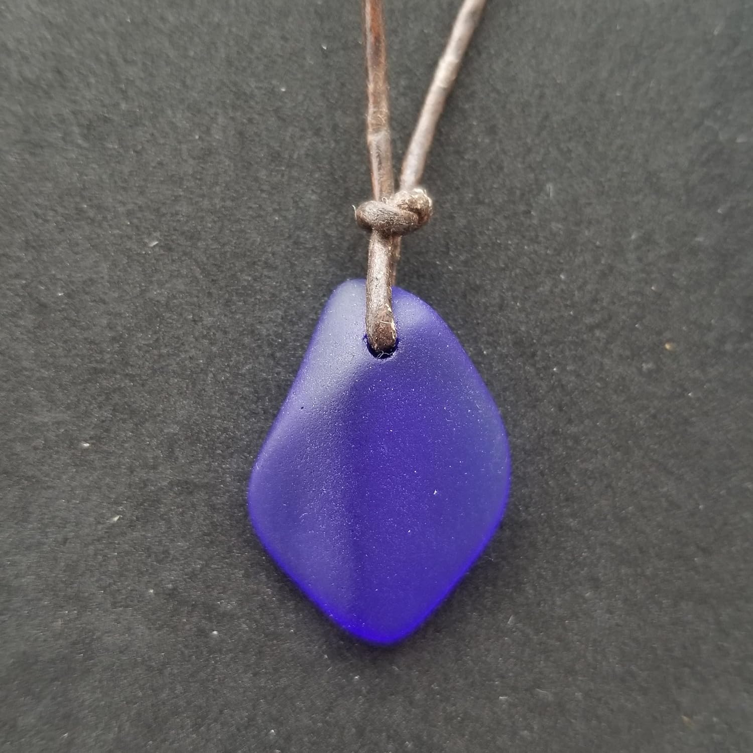 yinahawaii Handmade leather cord puff Cobalt Blue sea glass necklace, September Birthstone, unisex jewelry, (Hawaii Gift Wrapped, Customizable Gift Message)
