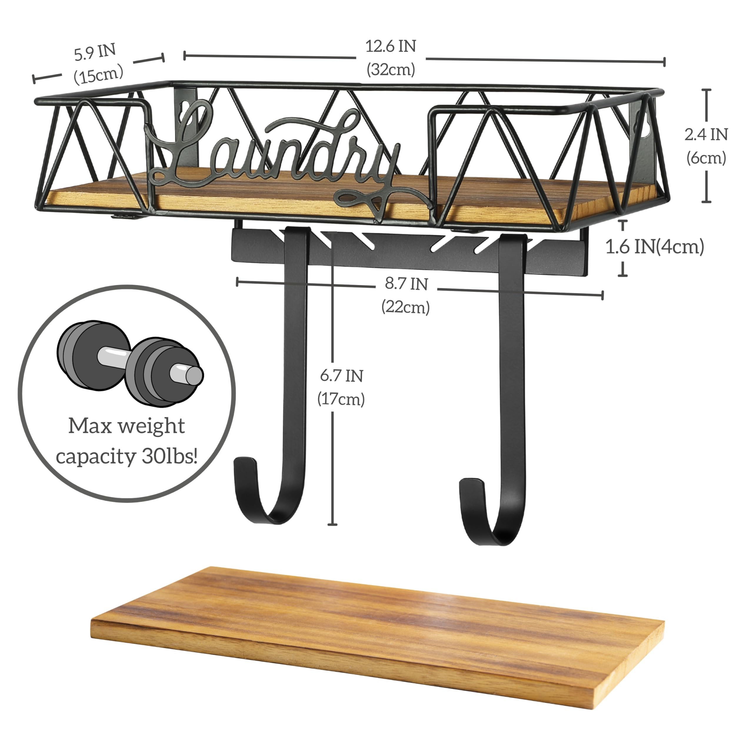 PERFNIQUE Bügelbretthalter Wandhalterung mit abnehmbaren Haken T- und V-Form Holzsockelkorb