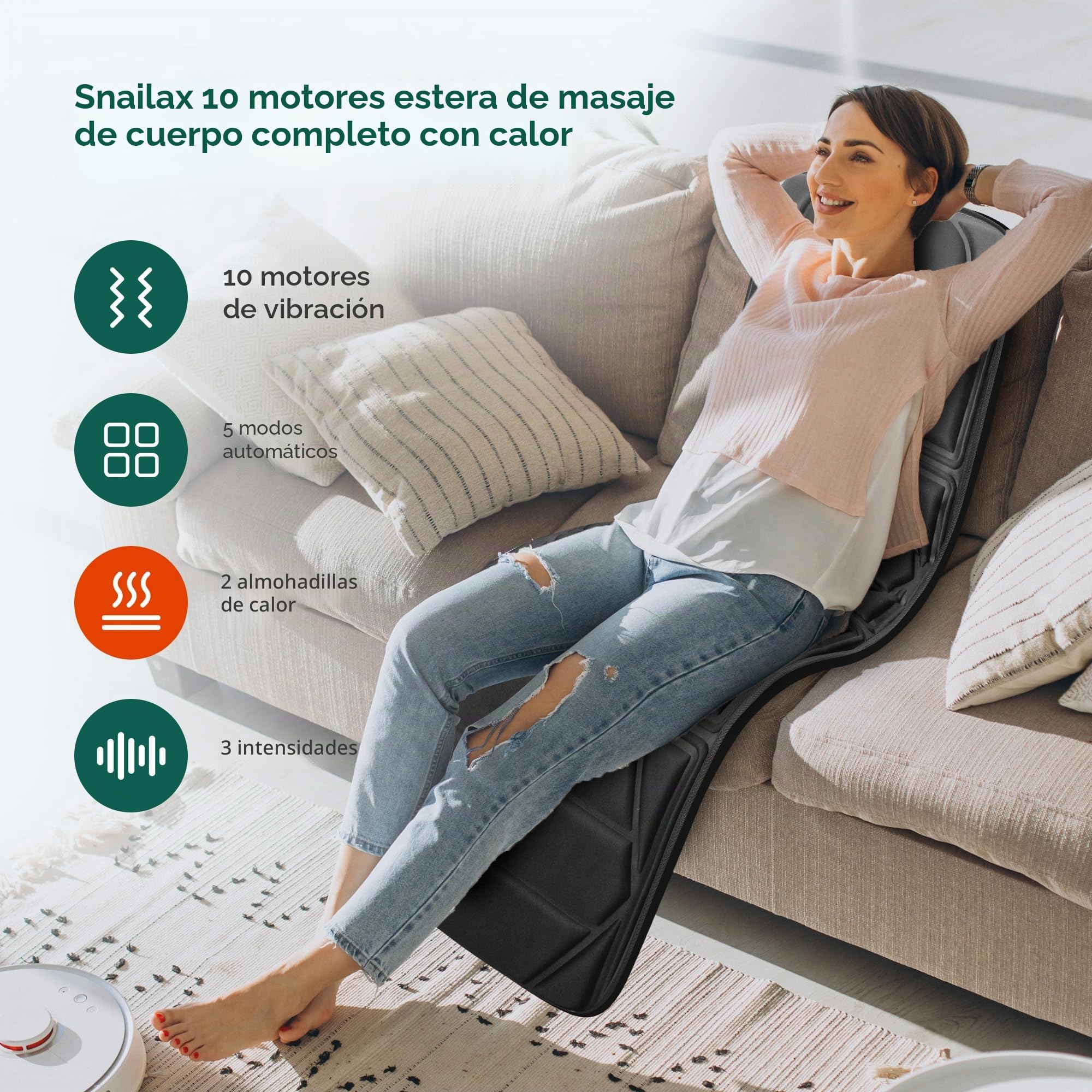 Snailax Alfombrilla de masaje de cuerpo completo con calor, 10 motores, masajeadores de espalda completa con 2 almohadillas de calefacción para cuello, espalda, hombros, almohadilla de colchón de
